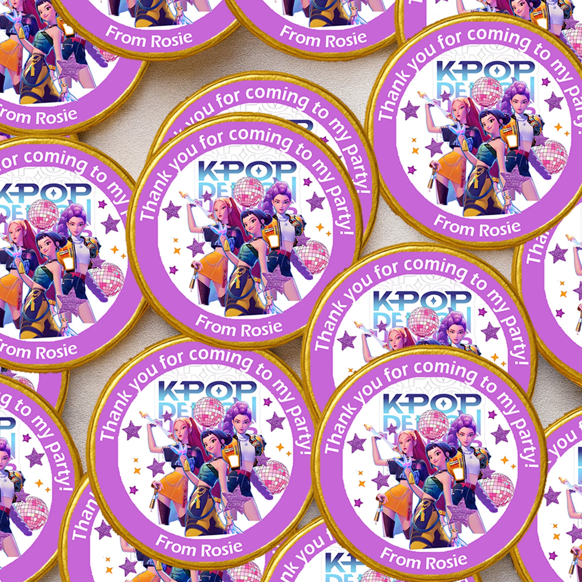 Personalised K-Pop Demon Hunters Party Chocolate coins Favours | Huntrix Inspired Birthday Decor|