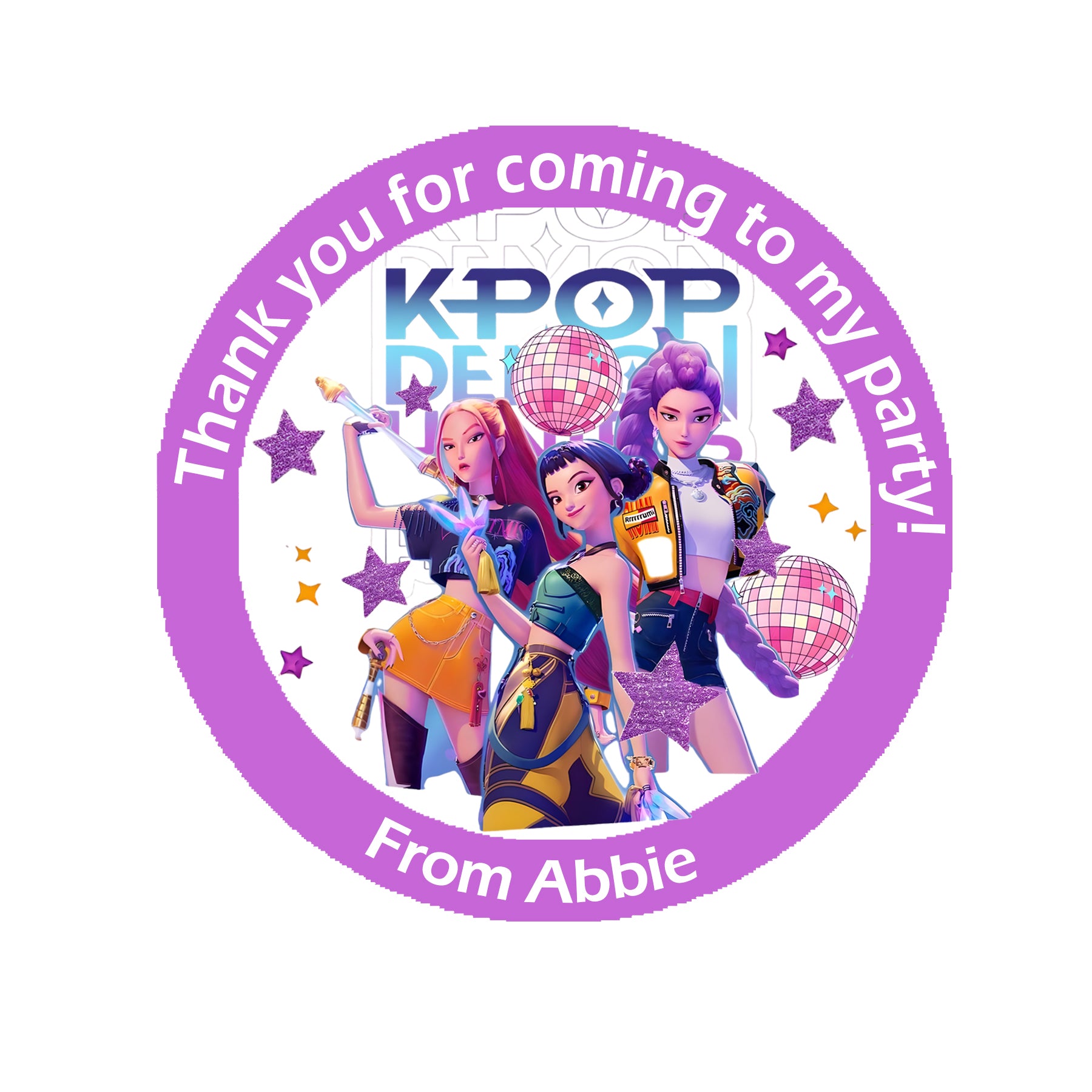 Personalised K-Pop Demon Hunters Party Stickers | Huntrix Inspired Birthday Labels |  Sweet Cones, Gift Bags & Party Favours Thank you gifts