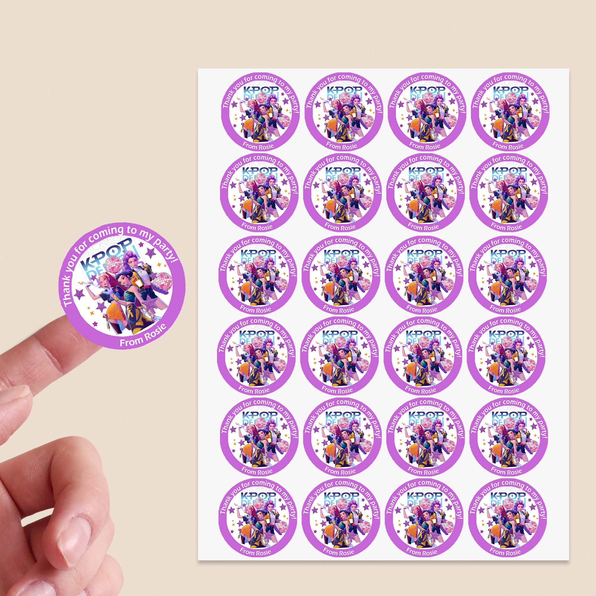 Personalised K-Pop Demon Hunters Party Stickers | Huntrix Inspired Birthday Labels |  Sweet Cones, Gift Bags & Party Favours Thank you gifts