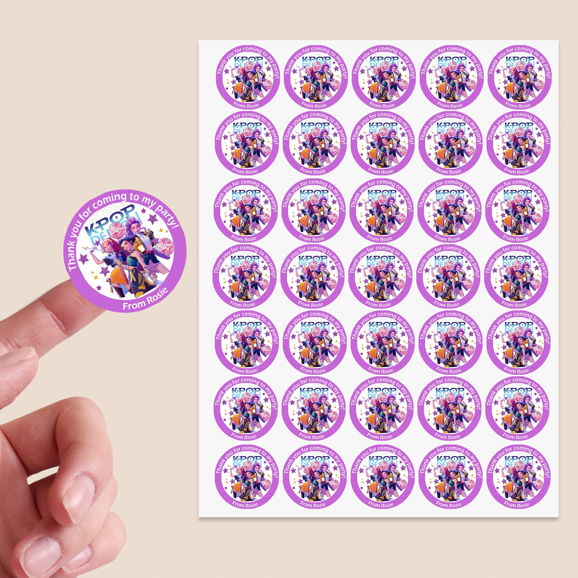 Personalised K-Pop Demon Hunters Party Stickers | Huntrix Inspired Birthday Labels |  Sweet Cones, Gift Bags & Party Favours Thank you gifts