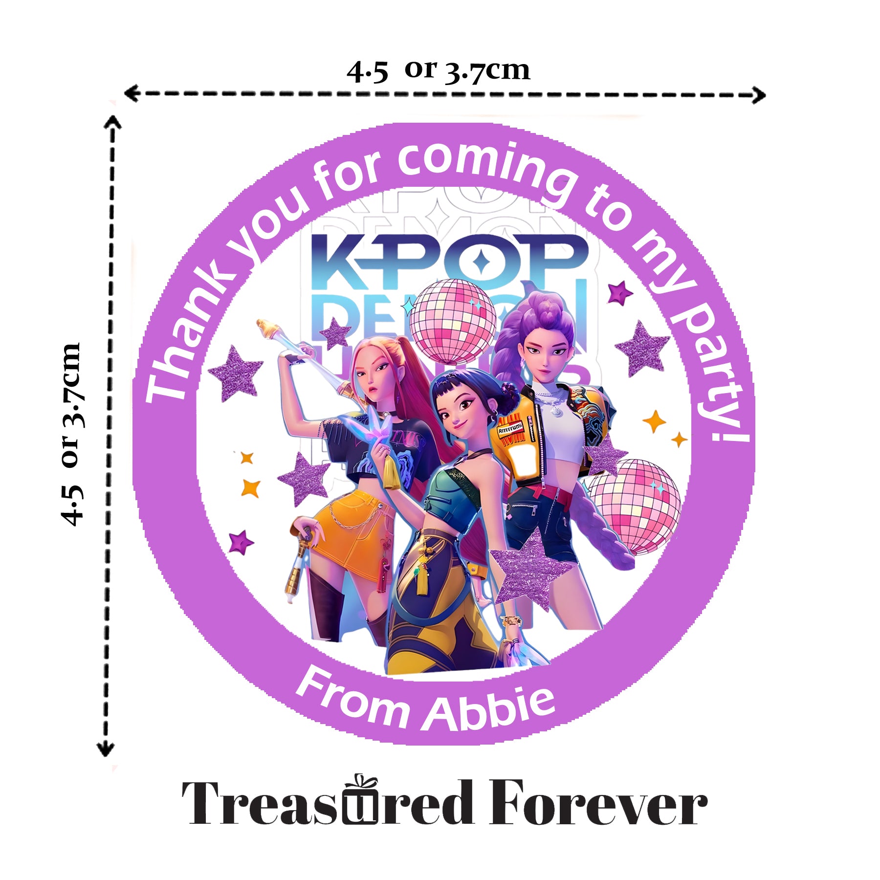 Personalised K-Pop Demon Hunters Party Stickers | Huntrix Inspired Birthday Labels |  Sweet Cones, Gift Bags & Party Favours Thank you gifts