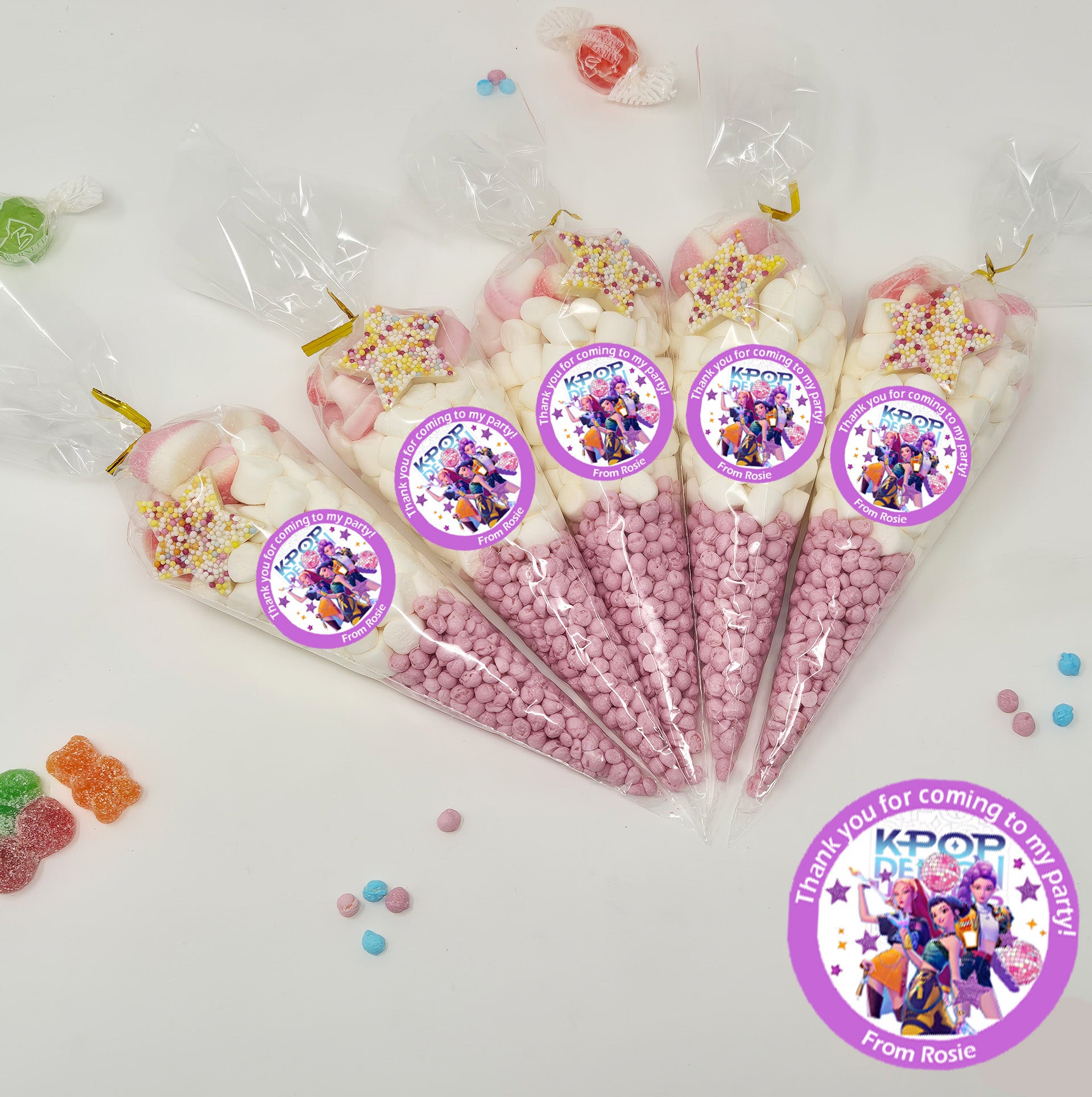 Personalised K-Pop DHunters inspired Sweet Cones| Pick and Mix Sweet Pouches | Thank you favours party bags | K-Pop