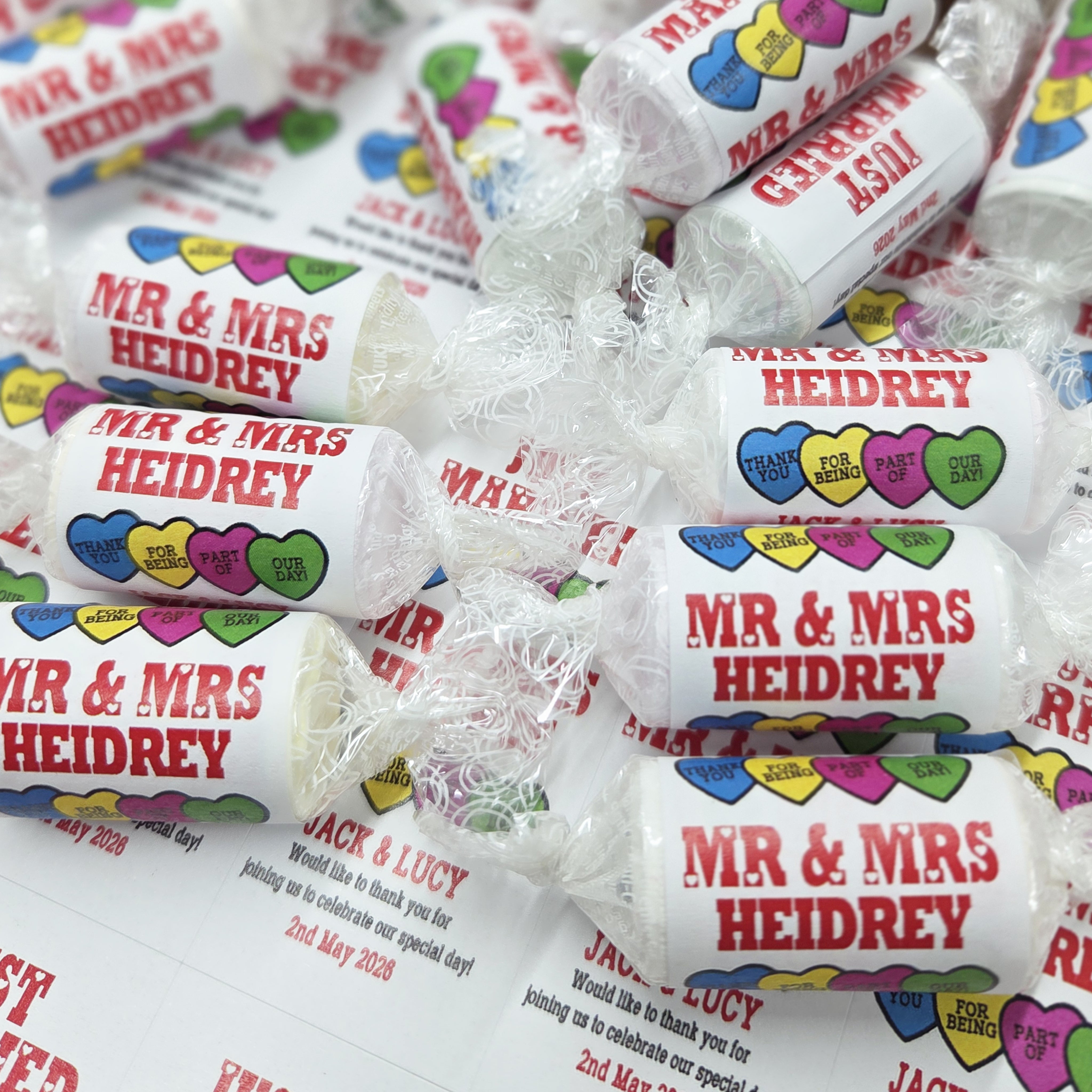 Personalised Mini Love Hearts Wedding Favours Sweets gift party just married
