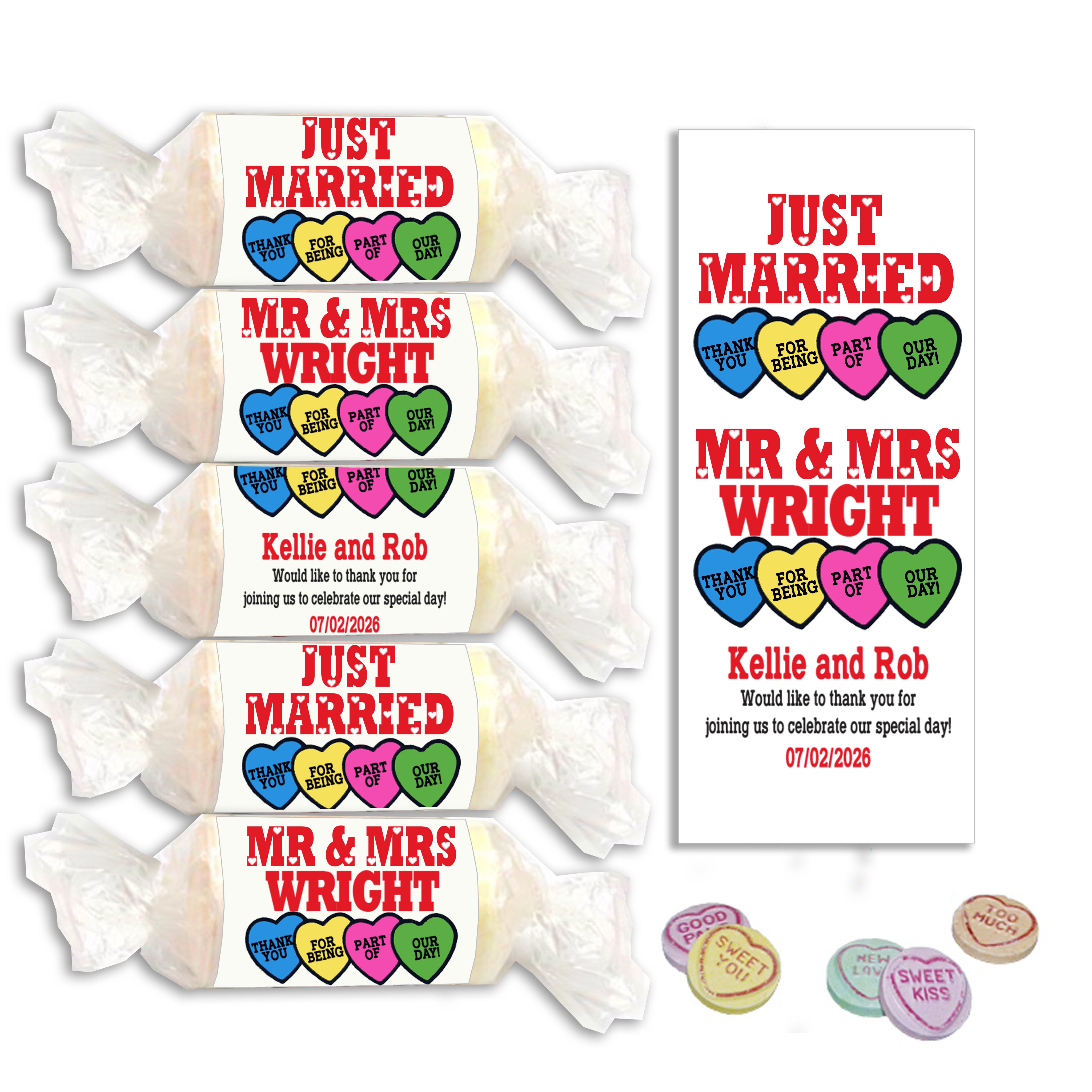 Personalised Mini Love Hearts Wedding Favours Sweets gift party just married