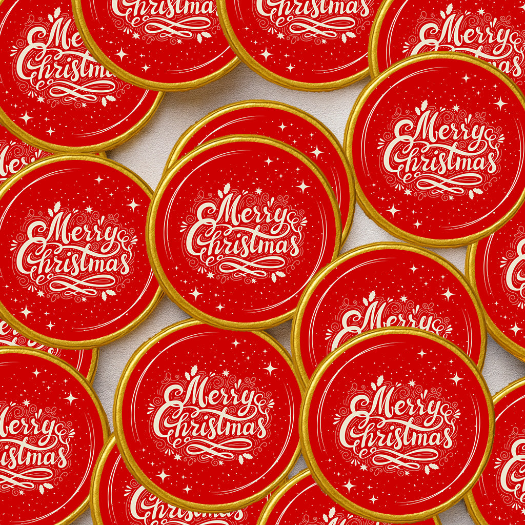 Merry Christmas Chocolate Coins & Sticker Party Favors – Kids Party Bag Fillers Festive Holiday Treats – Bulk Option Santa gifts Stocking