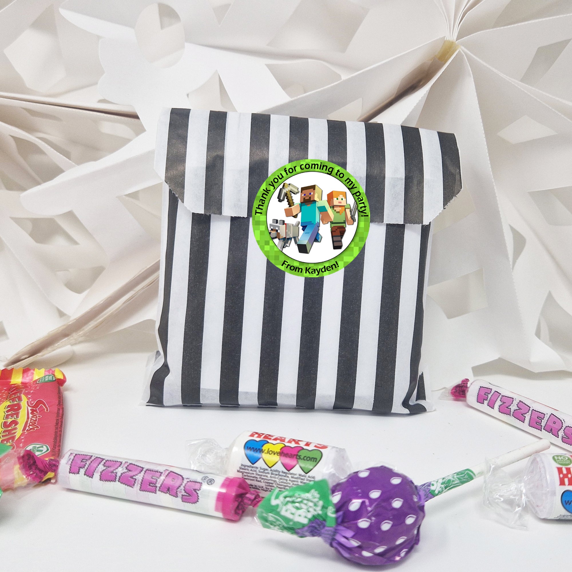Personalised Gaming MINECRAFT Birthday Stickers For Party Thank You Sweet Cone Bags Labels