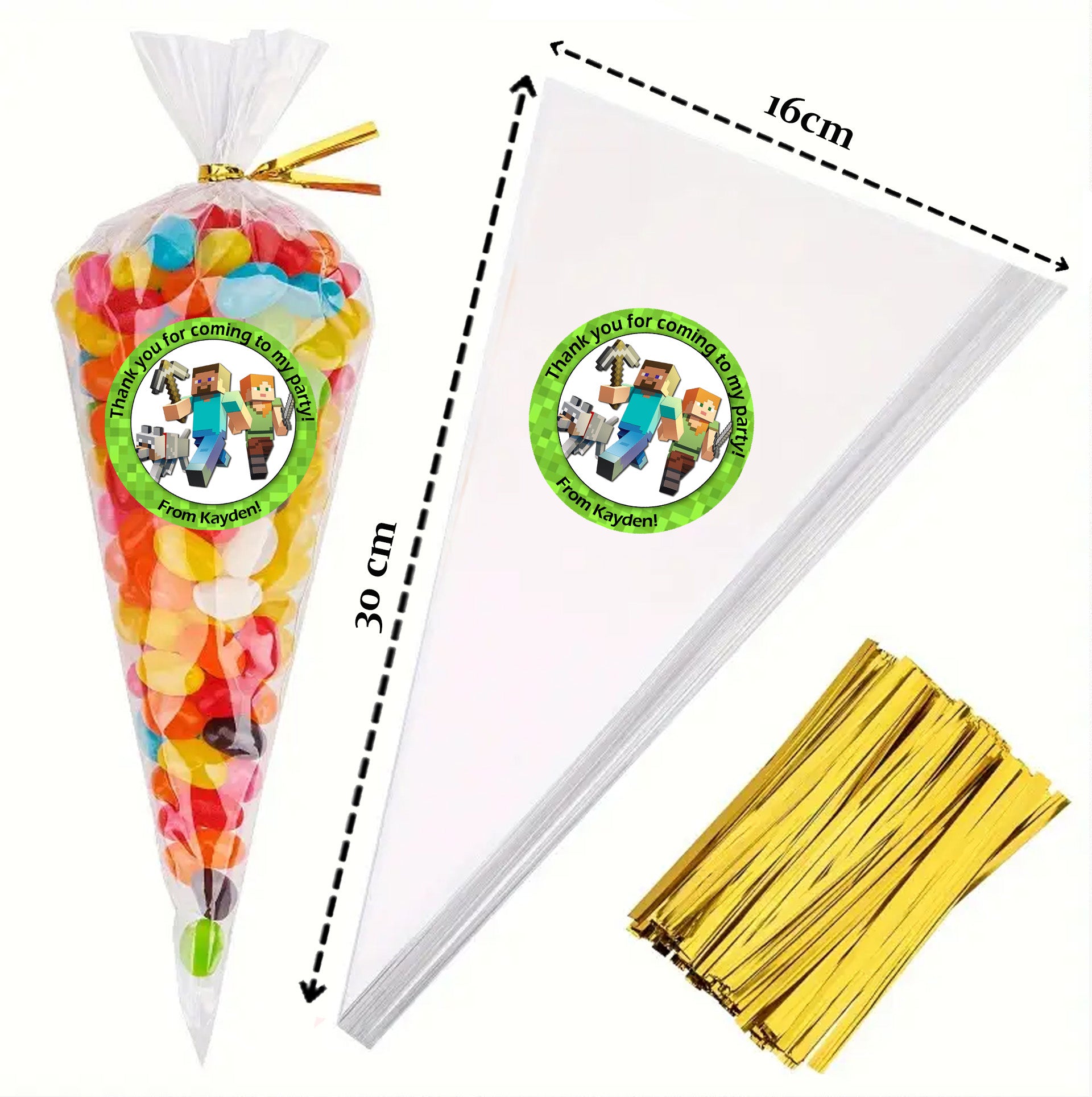 Personalised Gaming MINECRAFT Birthday Stickers For Party Thank You Sweet Cone Bags Labels