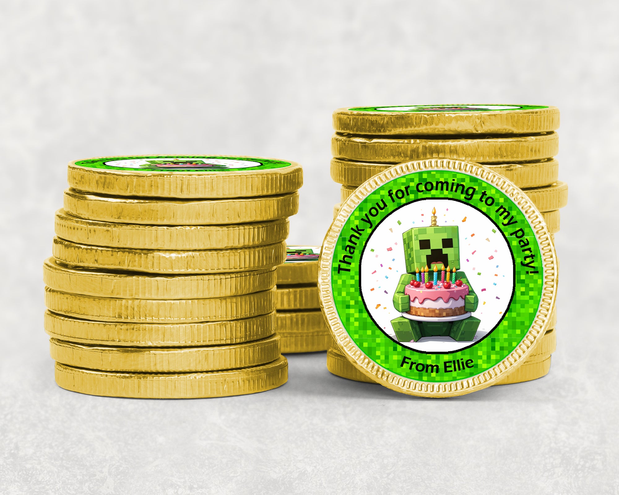Personalised Gaming MINECRAFT Birthday Chocolate Coins – Gold Foil Party Favours | Custom Name Stickers | Kids Party Bags | Bulk Options