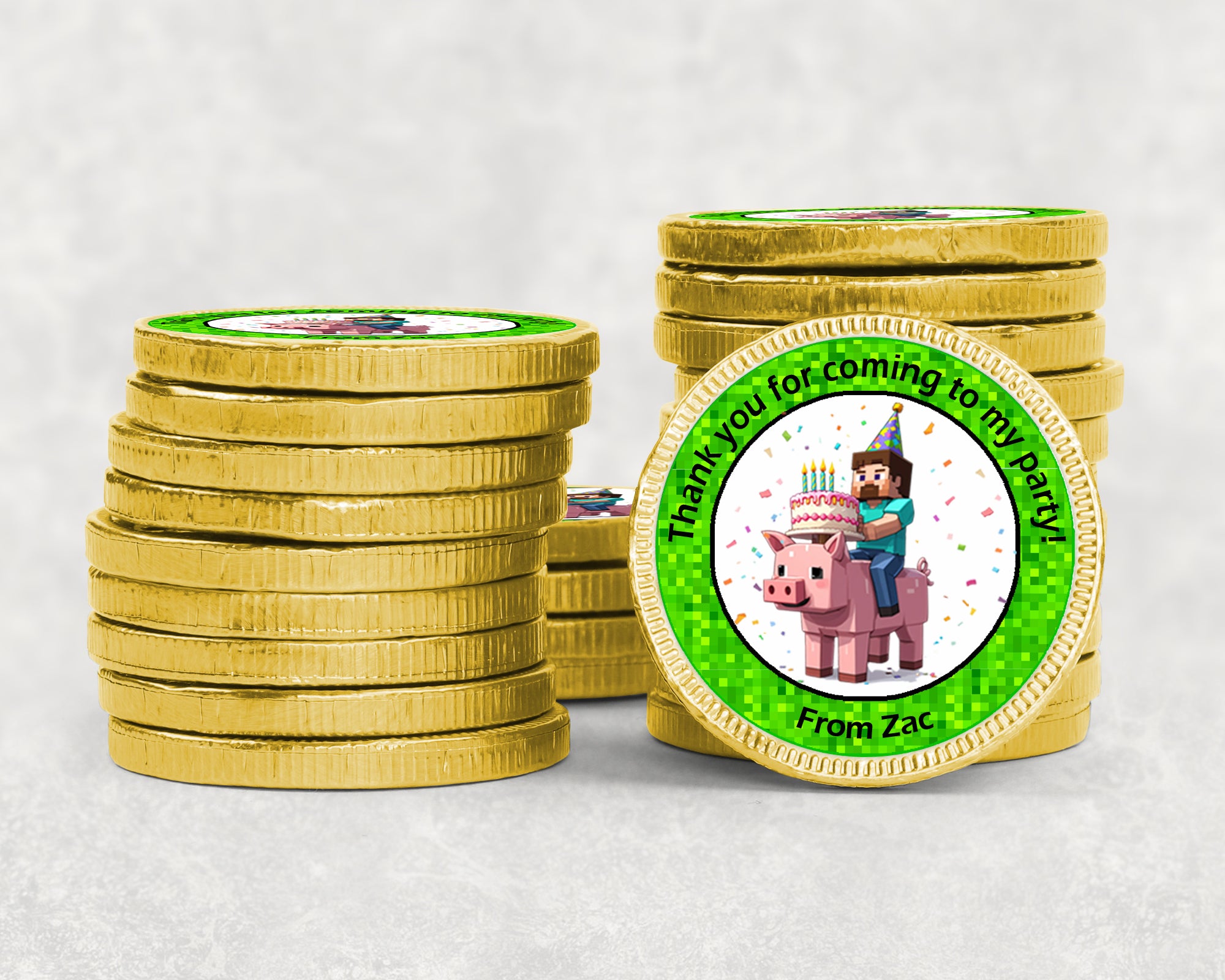 Personalised Gaming MINECRAFT Birthday Chocolate Coins – Gold Foil Party Favours | Custom Name Stickers | Kids Party Bags | Bulk Options