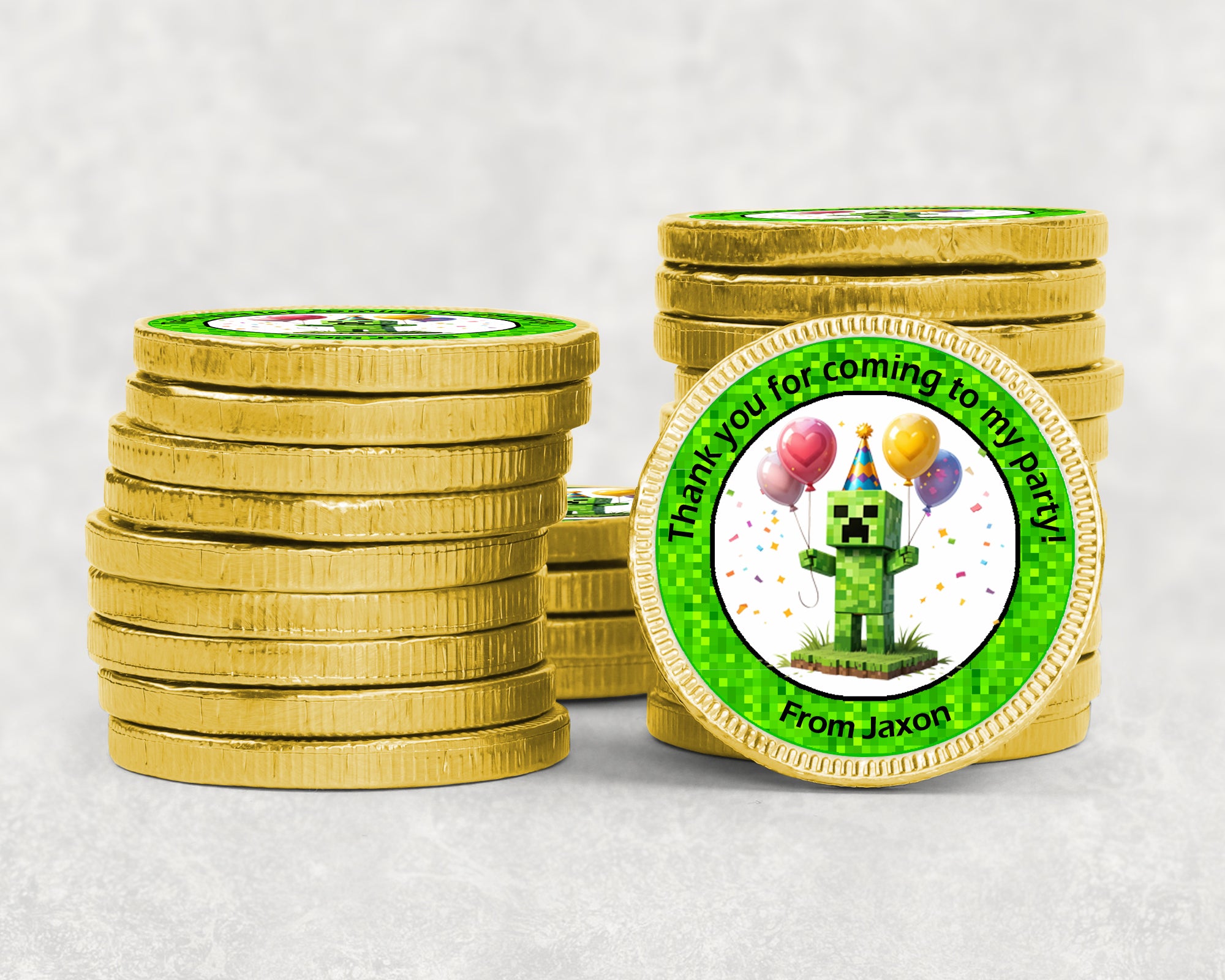 Personalised Gaming MINECRAFT Birthday Chocolate Coins – Gold Foil Party Favours | Custom Name Stickers | Kids Party Bags | Bulk Options
