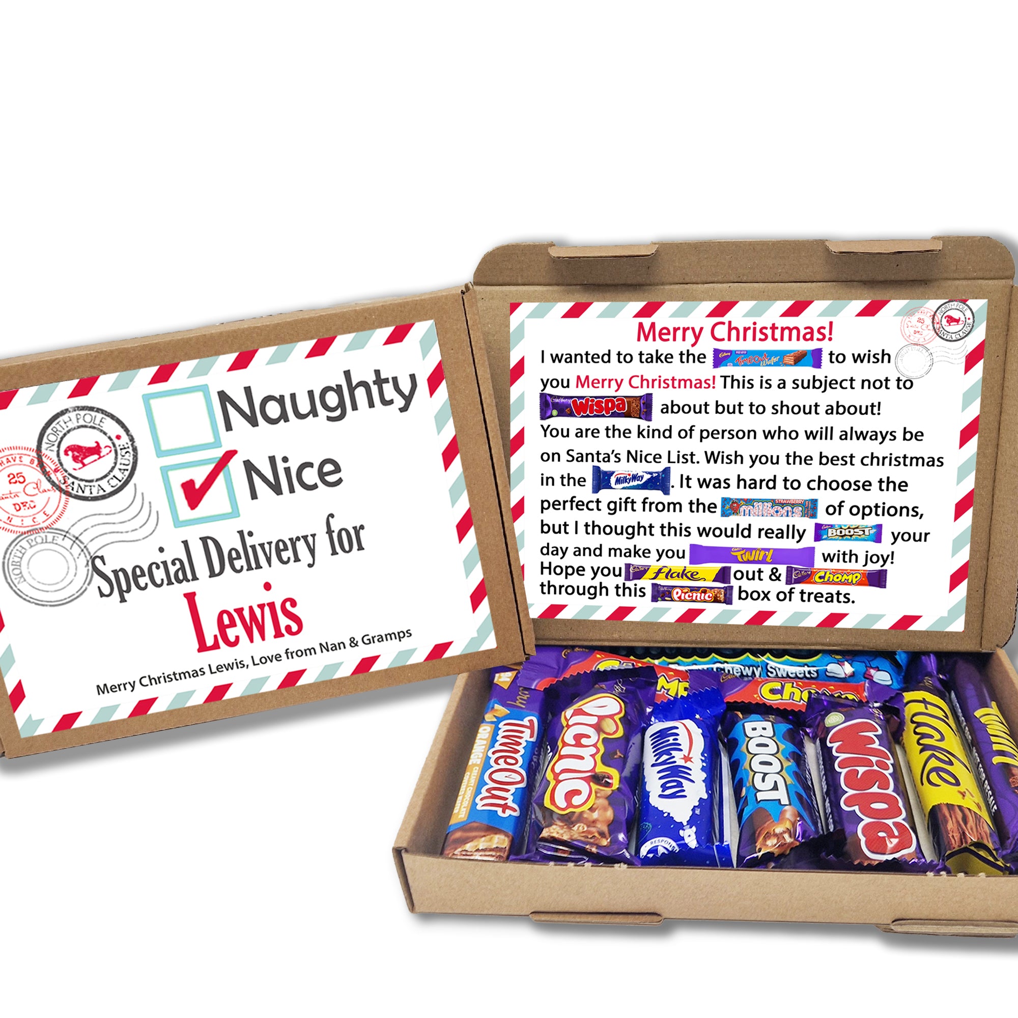 The Ultimate Gift: Perfect for Family and Friends of All Ages Personalised Naughty or Nice Christmas gift box Treat Box, Stocking filler