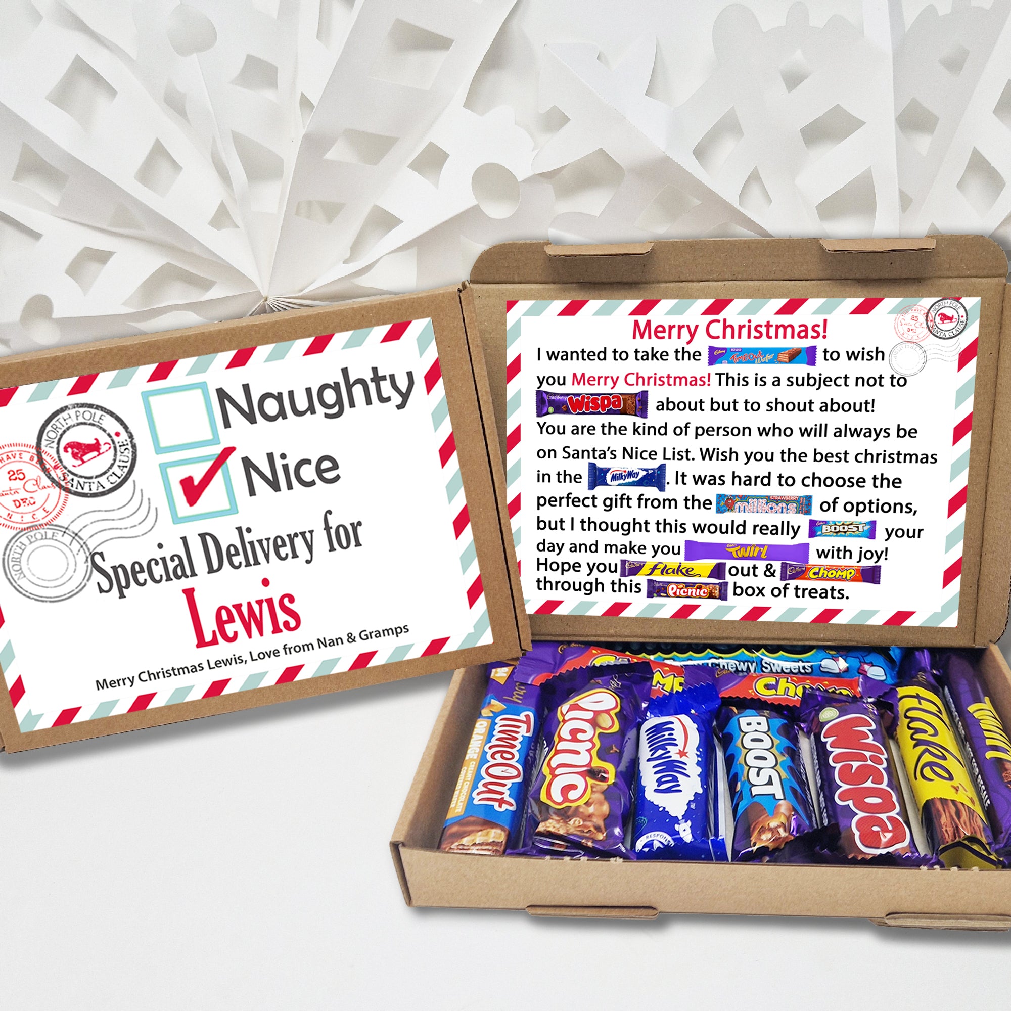 The Ultimate Gift: Perfect for Family and Friends of All Ages Personalised Naughty or Nice Christmas gift box Treat Box, Stocking filler