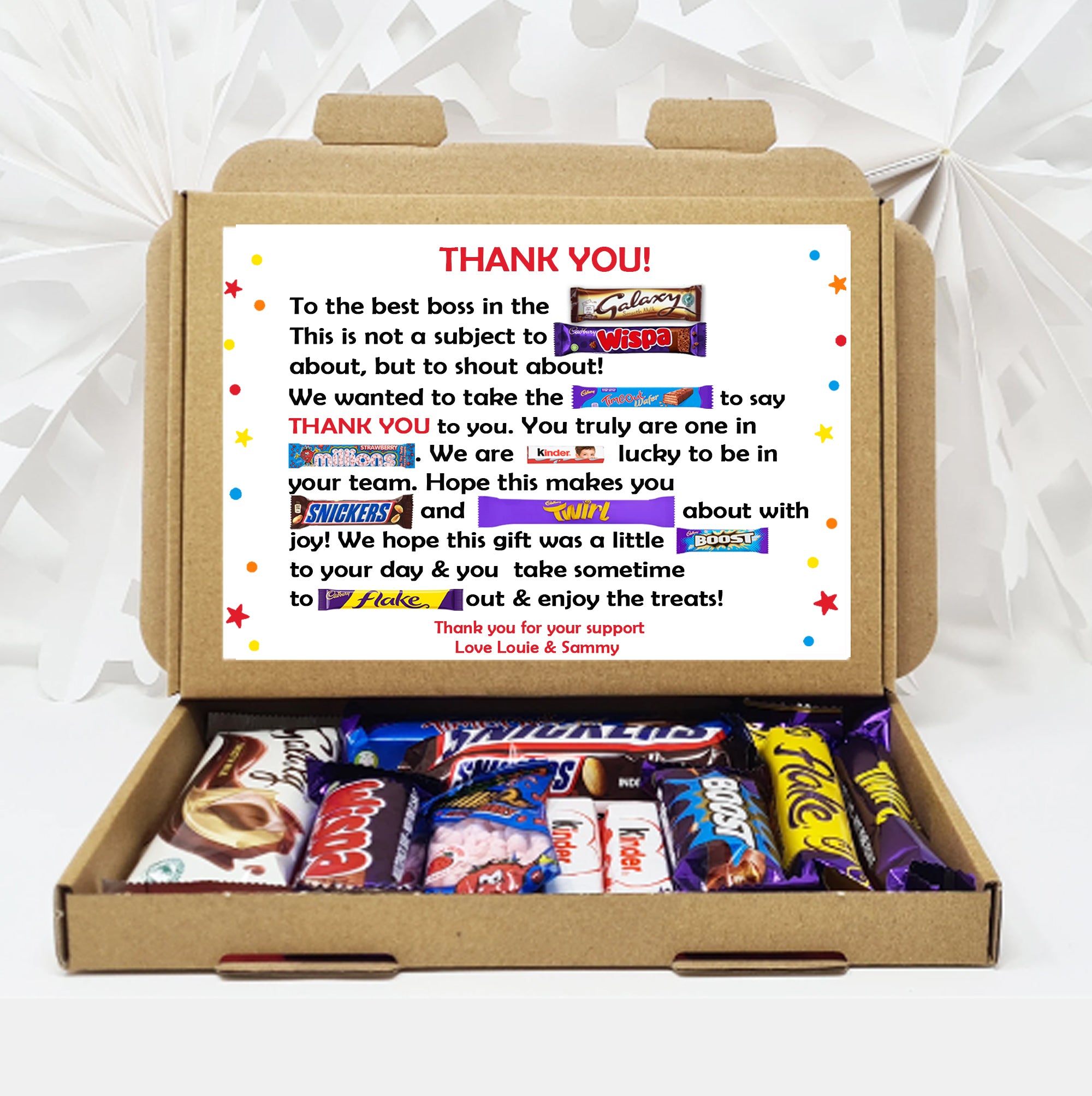 Personalised BEST TEAM/ Boss in the world / GALAXY Poem Gift Treat Box Hug in a box, hamper Sweet gift  Employee Appreciation Corporate