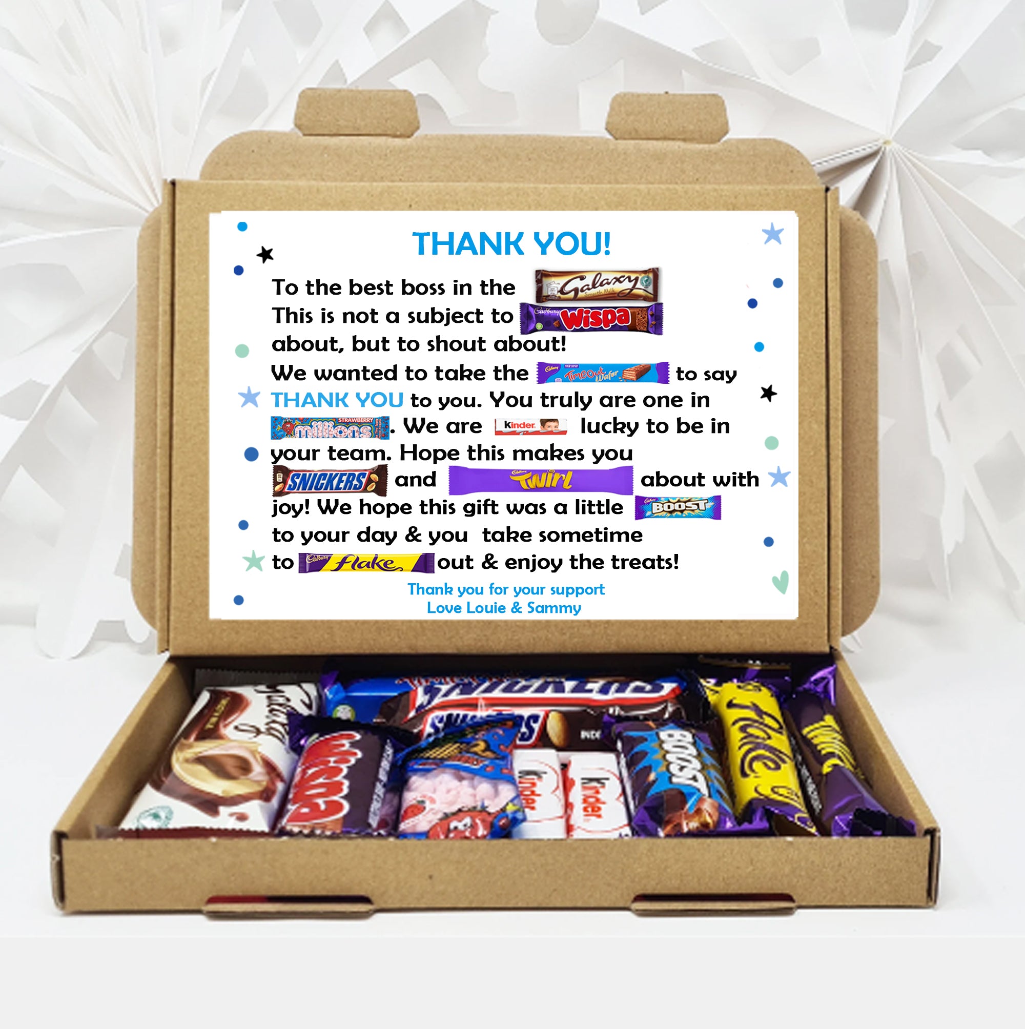 Personalised BEST TEAM/ Boss in the world / GALAXY Poem Gift Treat Box Hug in a box, hamper Sweet gift  Employee Appreciation Corporate