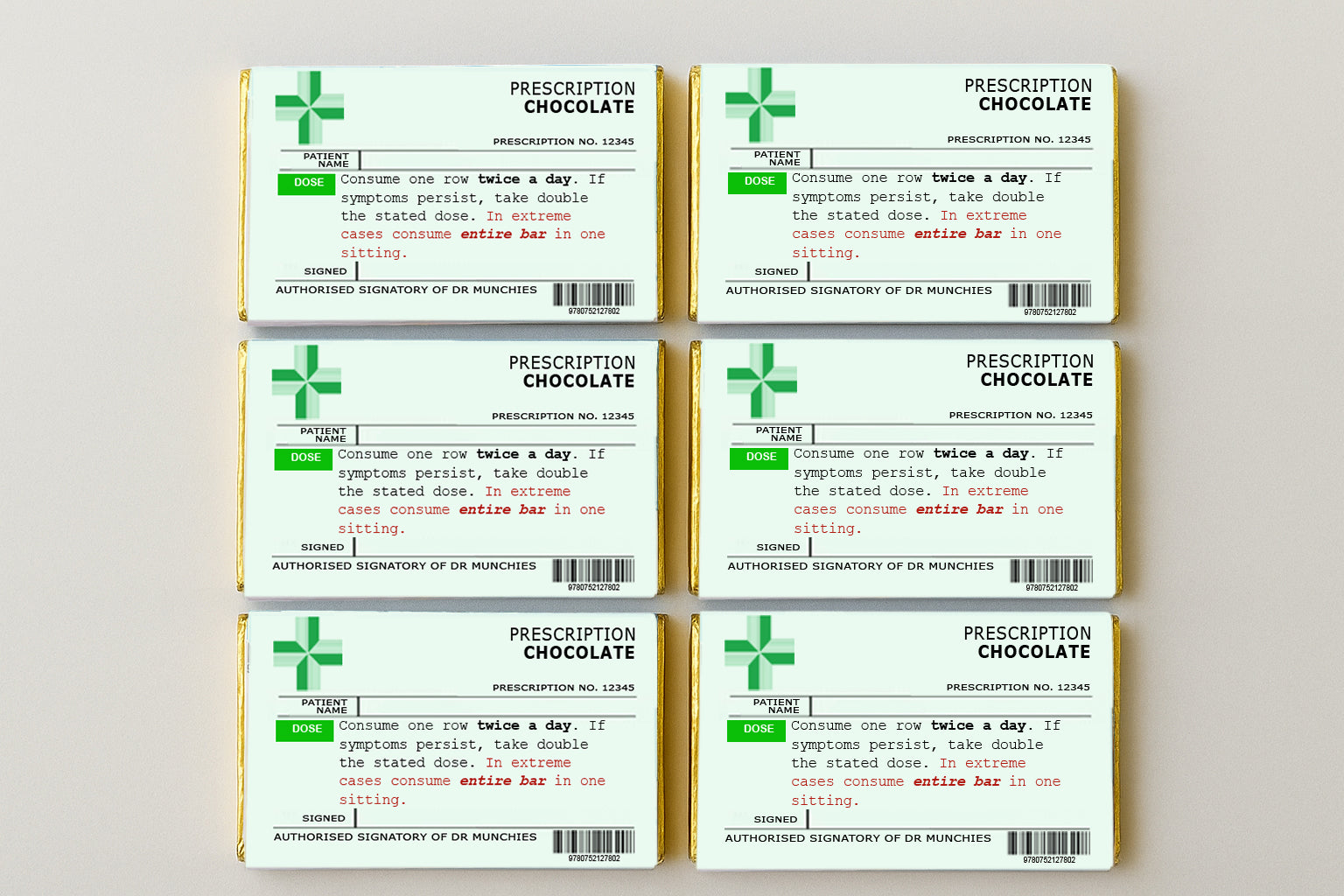 Funny Prescription Chocolate Bar Wrapper x 6 (Chocolates not included) - Get Well Soon Gifts, Birthday Teacher, Funny Gifts for Women, Men