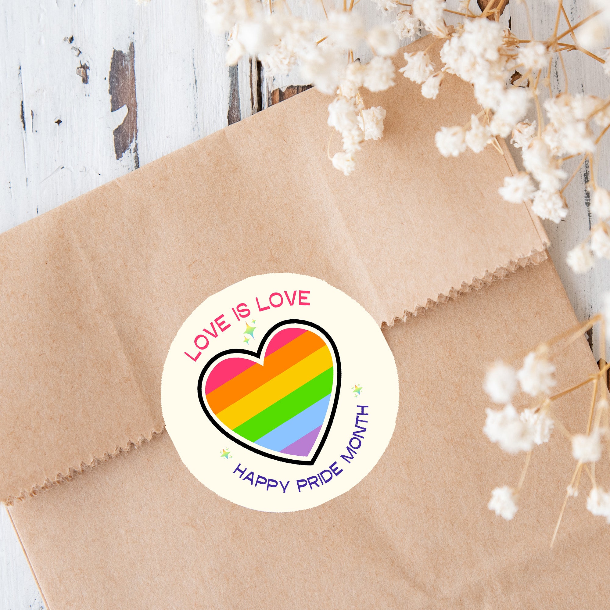 Rainbow Pride Stickers | LGBT Love Is Love Party Decorations | Various Designs