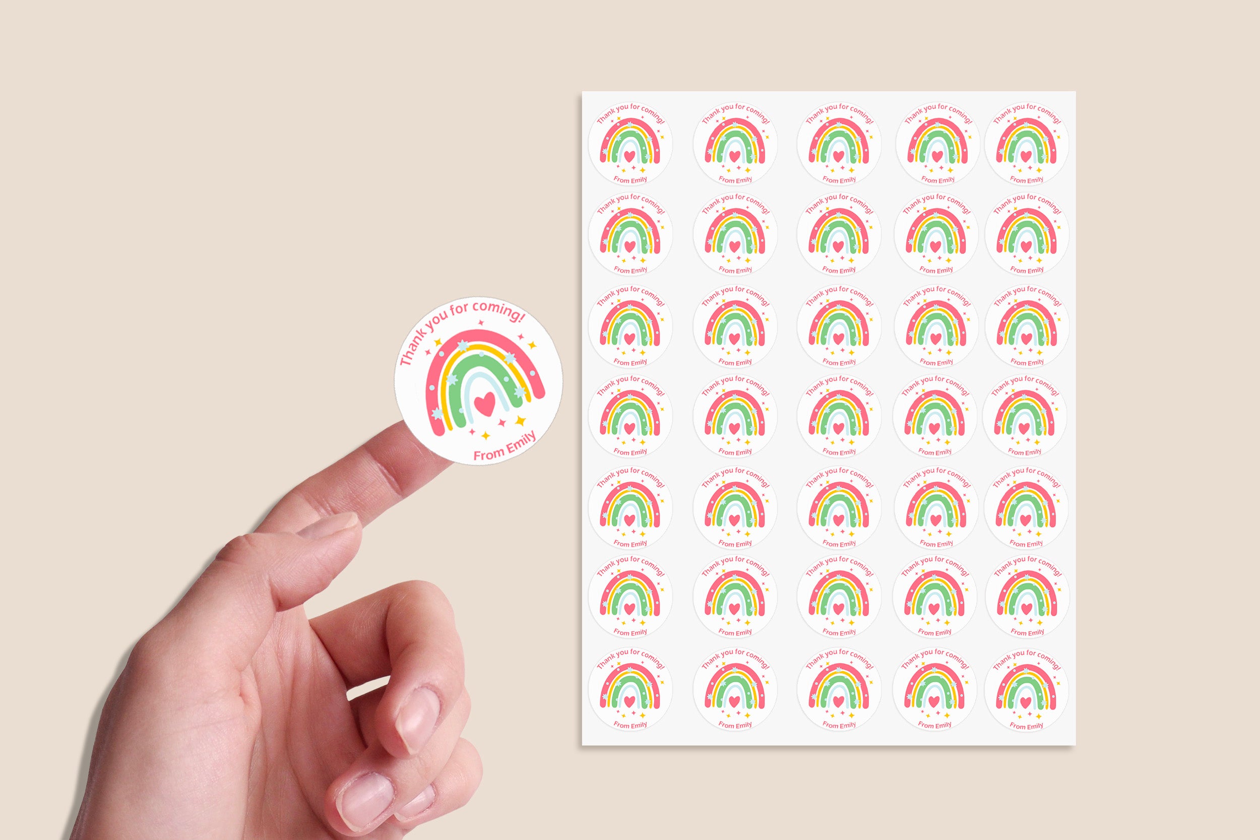 Personalised Rainbow Birthday Stickers For Party Thank You Sweet Cone Bags Favour