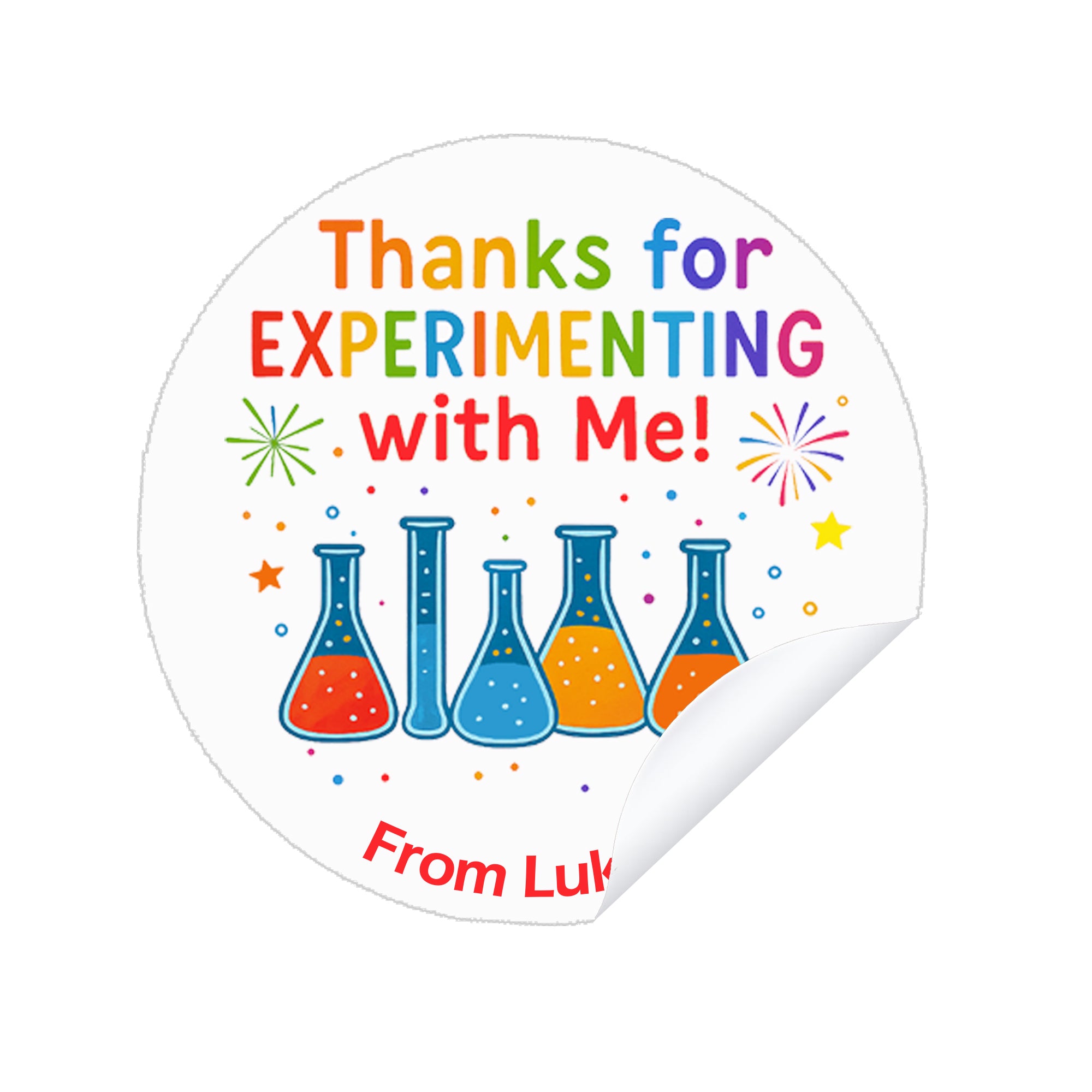 Personalised Science Party Birthday Stickers – Thank You Labels for Sweet Cones, Party Bags & Favours