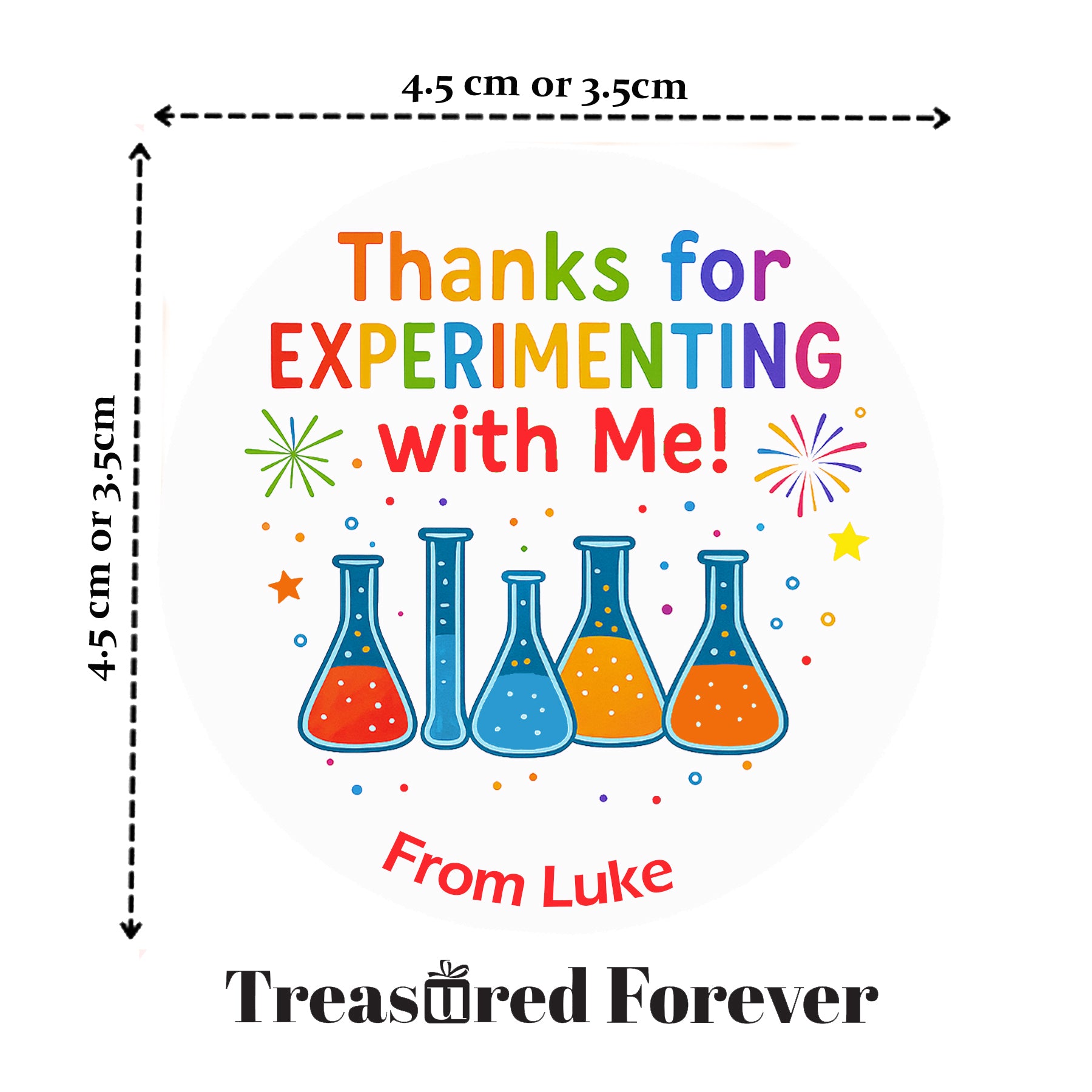 Personalised Science Party Birthday Stickers – Thank You Labels for Sweet Cones, Party Bags & Favours