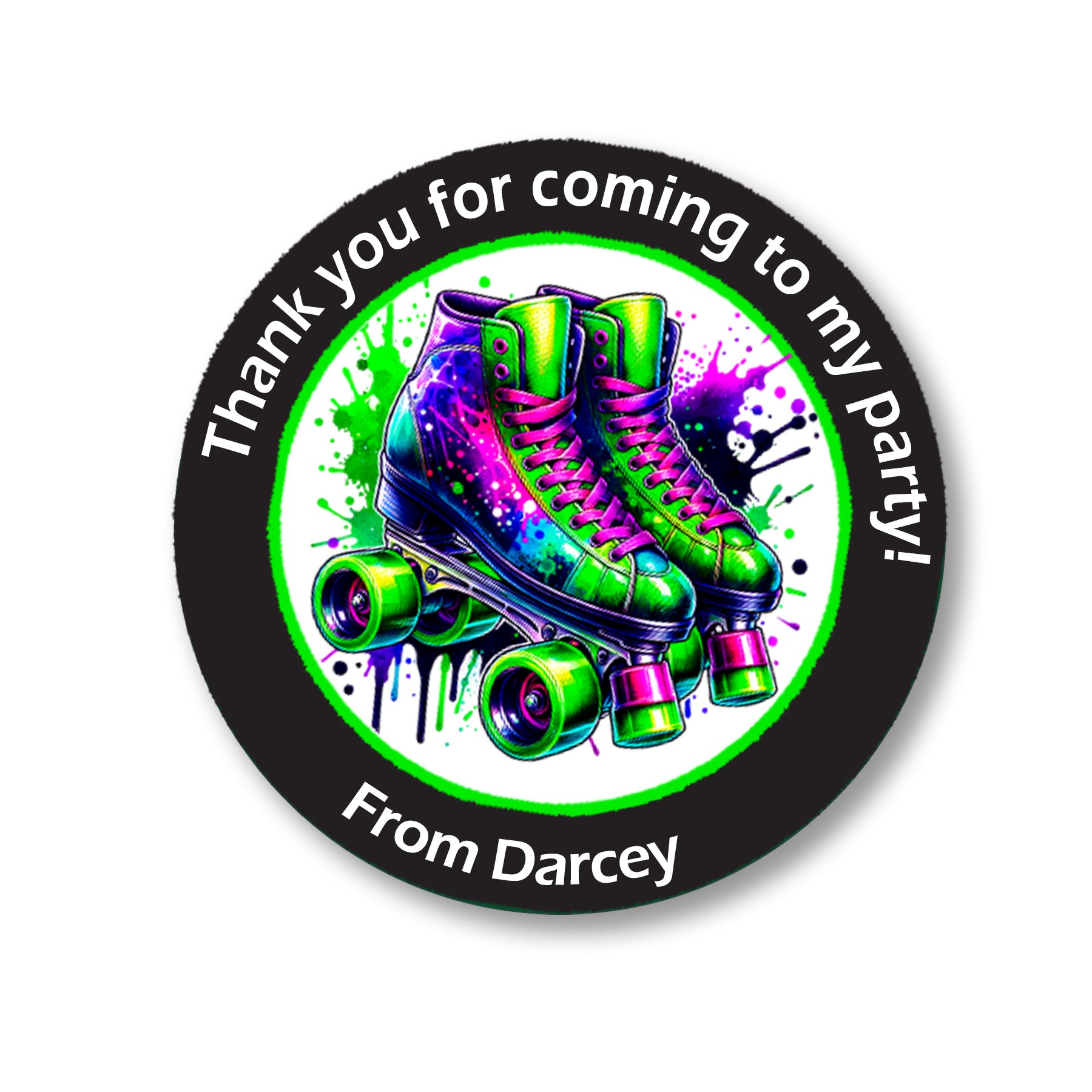 Personalised Roller Skating Party Stickers – Thank You Labels for Sweet Cones & Favour Bags