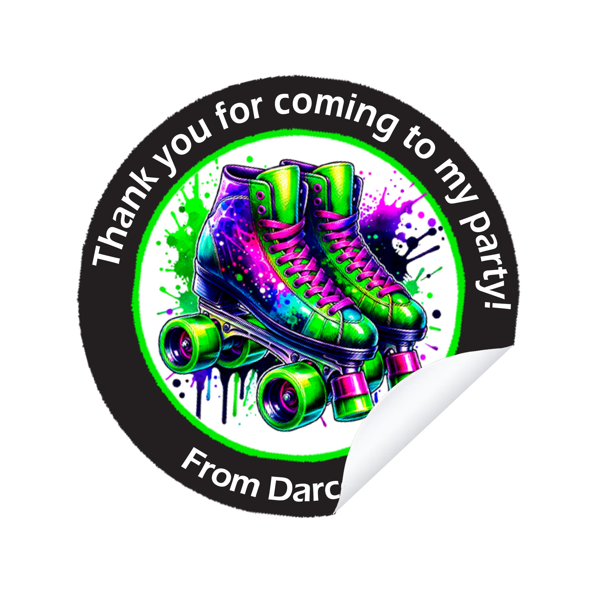 Personalised Roller Skating Party Stickers – Thank You Labels for Sweet Cones & Favour Bags