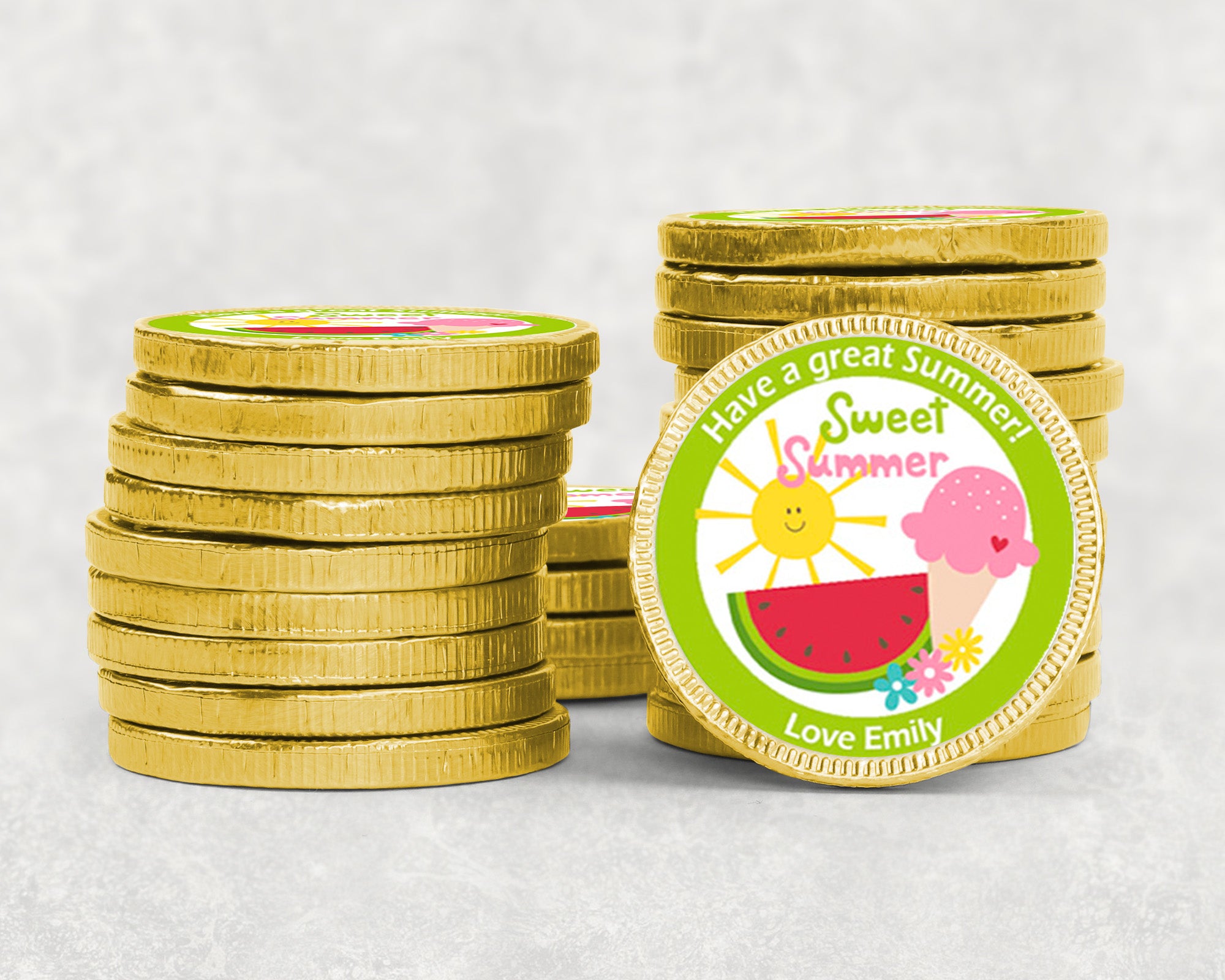 Personalised Stickers End of Term Summer Chocolate coins Gift Stickers - Thank you, Have a great Summer