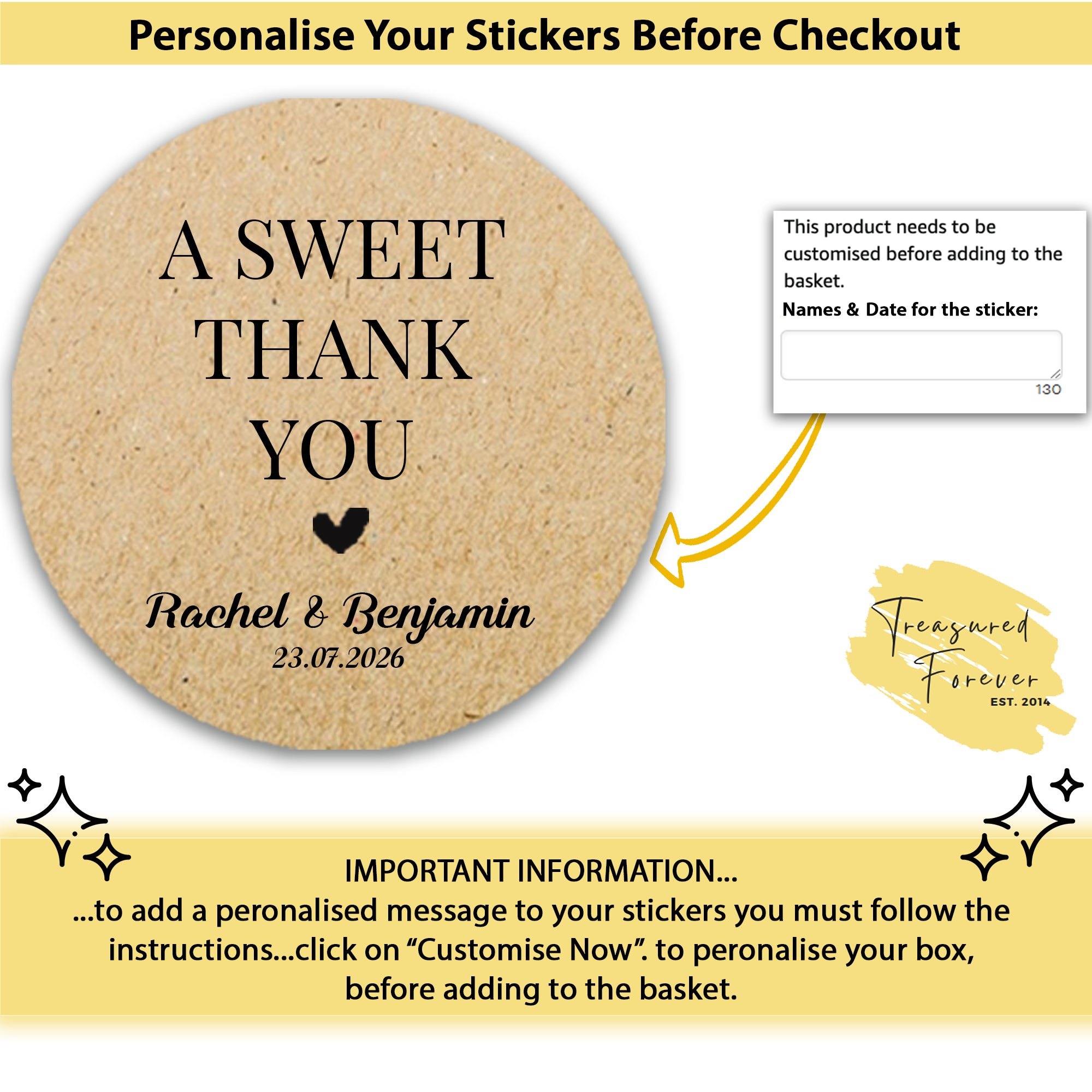 A Sweet Thank You Wedding Stickers – Personalised Favour Labels – Custom Sweet Cart Stickers – Modern Wedding Stationery – Candy Bar Tags