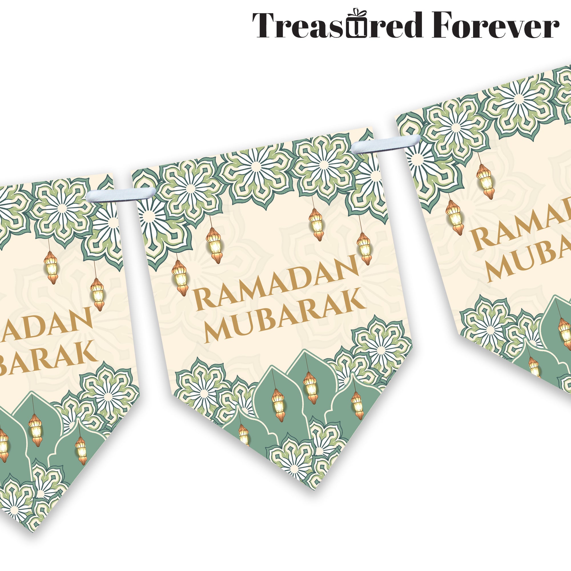 Eid Mubarak Ramadan Kareem Iftar Party Muslim Islam Pendant Bunting Home Party Banner Decor x 12 flags - Teal Design