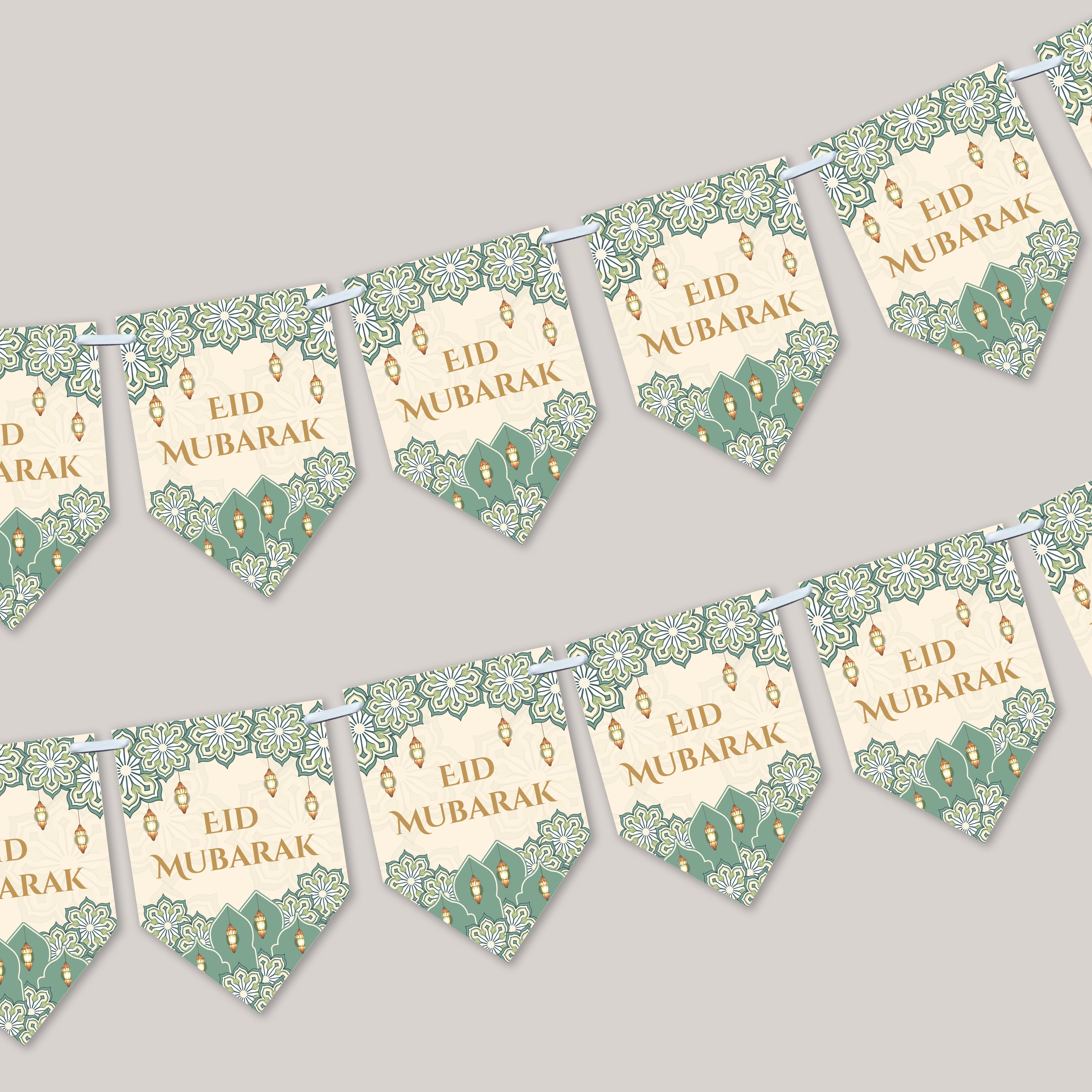 Eid Mubarak Ramadan Kareem Iftar Party Muslim Islam Pendant Bunting Home Party Banner Decor x 12 flags - Teal Design