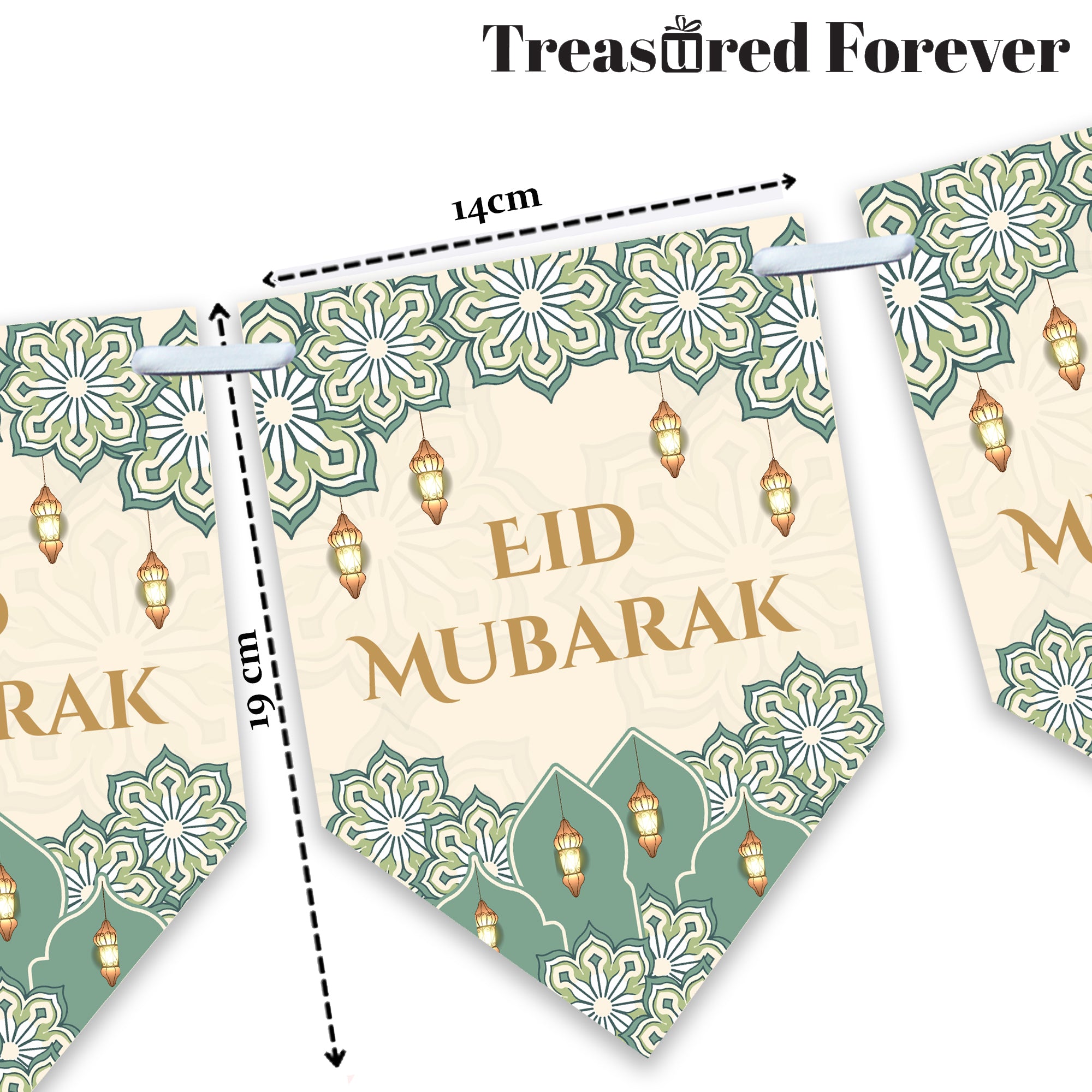 Eid Mubarak Ramadan Kareem Iftar Party Muslim Islam Pendant Bunting Home Party Banner Decor x 12 flags - Teal Design