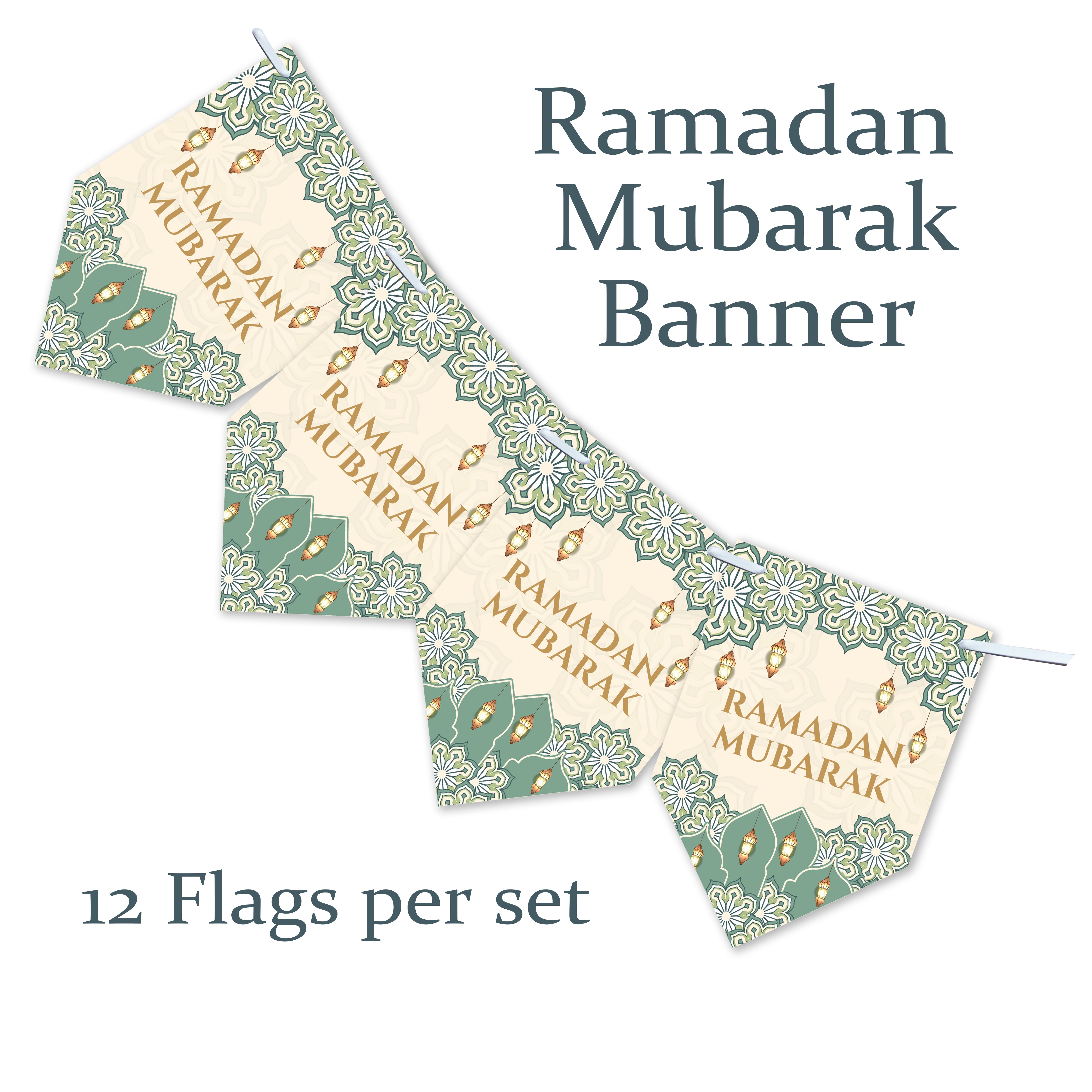Eid Mubarak Ramadan Kareem Iftar Party Muslim Islam Pendant Bunting Home Party Banner Decor x 12 flags - Teal Design