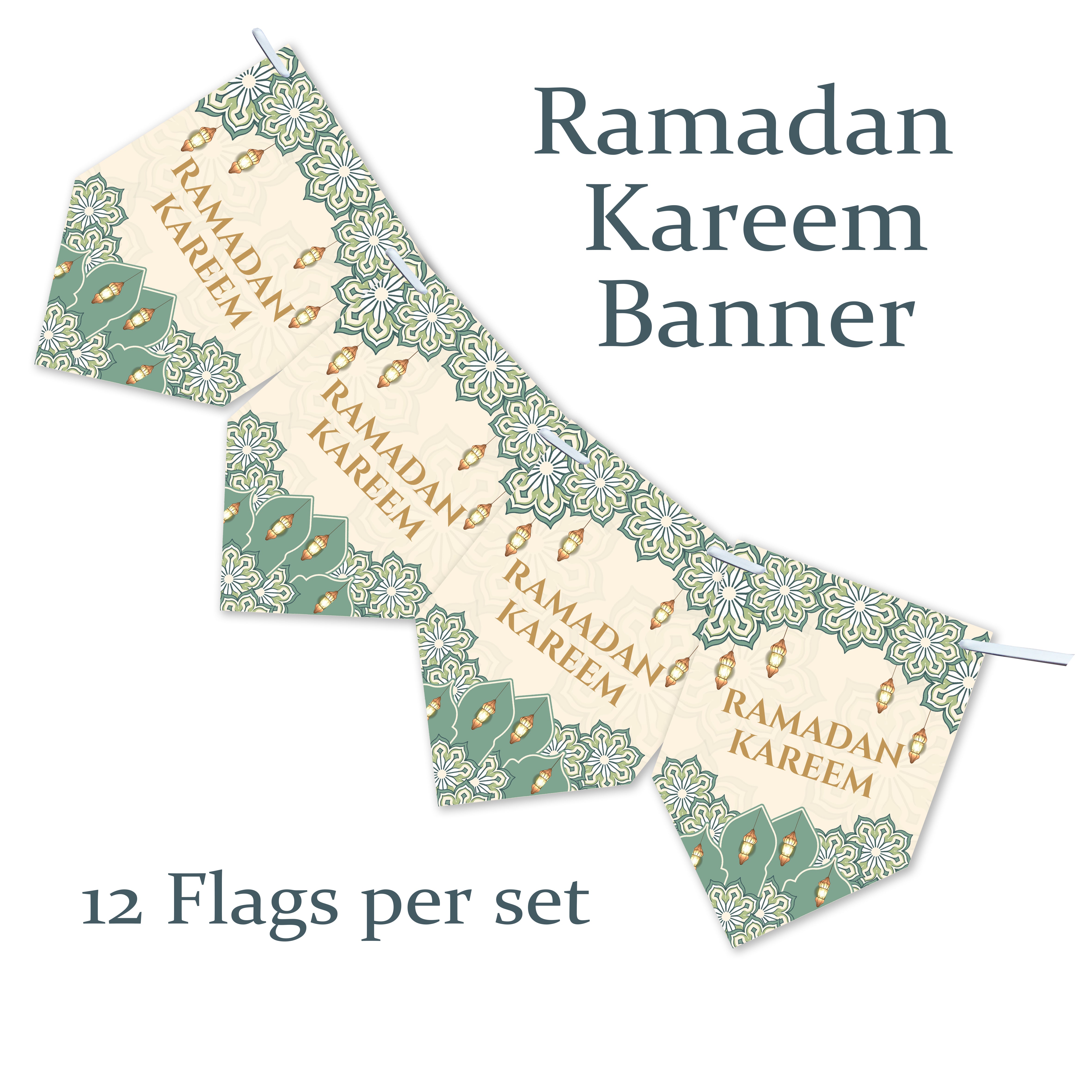 Eid Mubarak Ramadan Kareem Iftar Party Muslim Islam Pendant Bunting Home Party Banner Decor x 12 flags - Teal Design