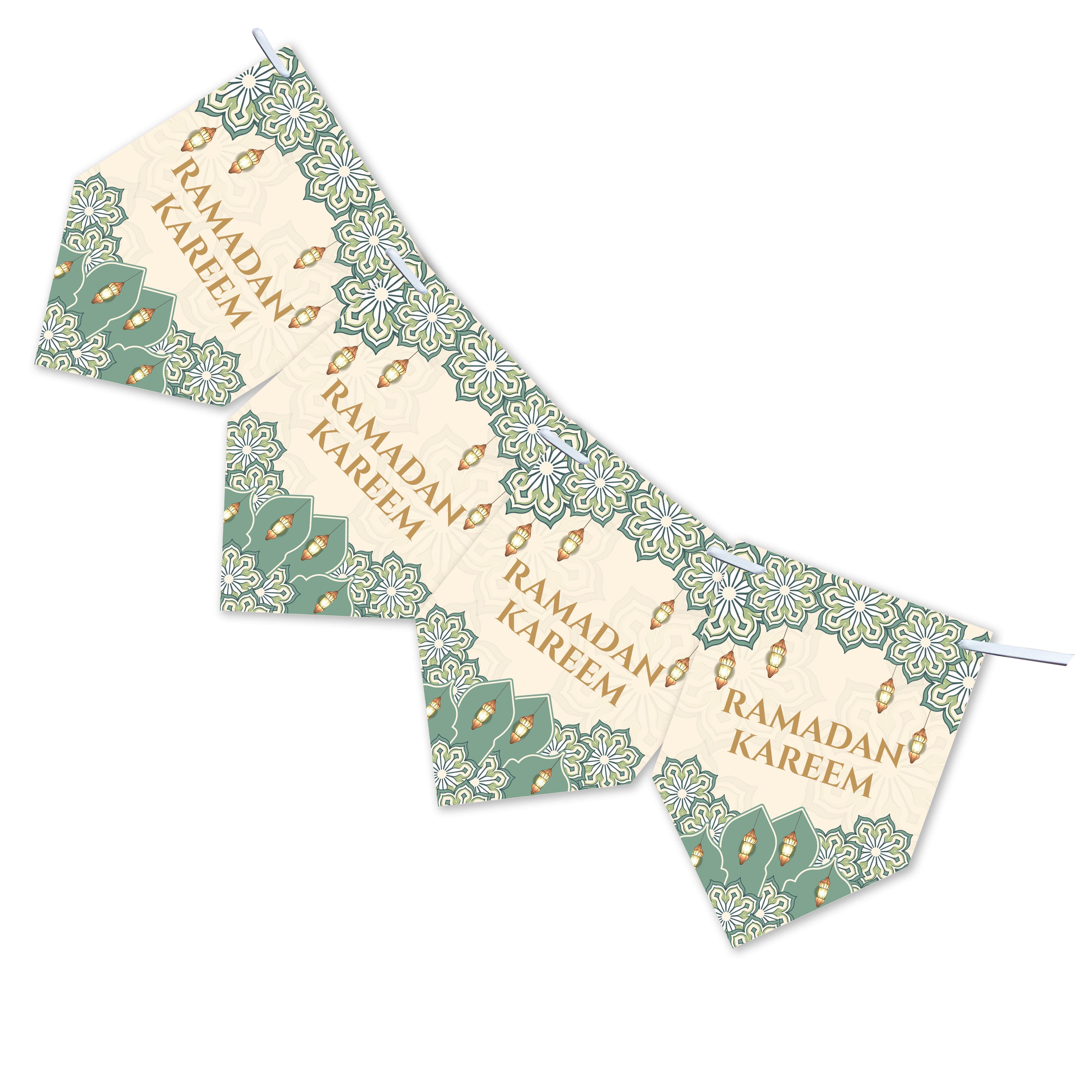 Eid Mubarak Ramadan Kareem Iftar Party Muslim Islam Pendant Bunting Home Party Banner Decor x 12 flags - Teal Design