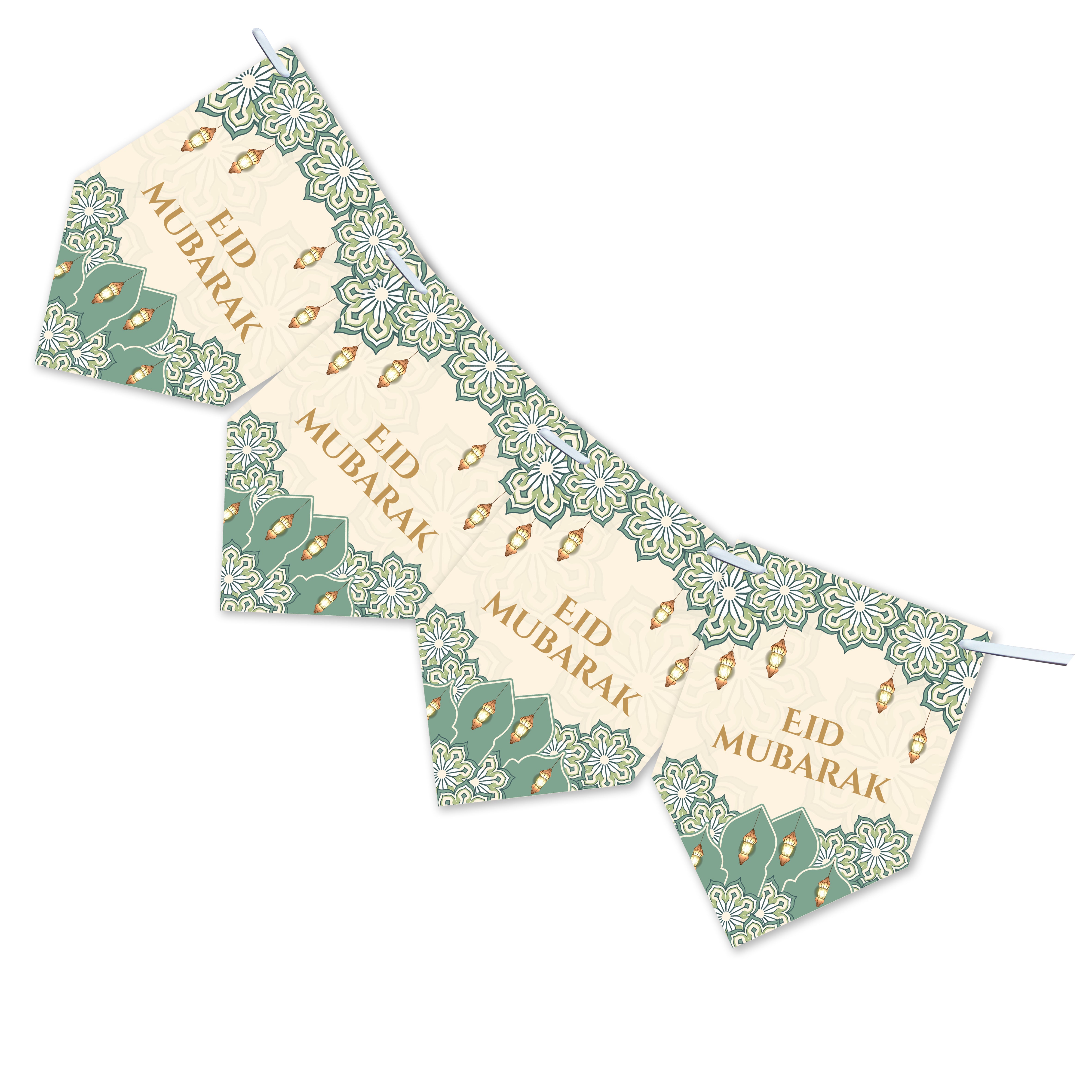 Eid Mubarak Ramadan Kareem Iftar Party Muslim Islam Pendant Bunting Home Party Banner Decor x 12 flags - Teal Design