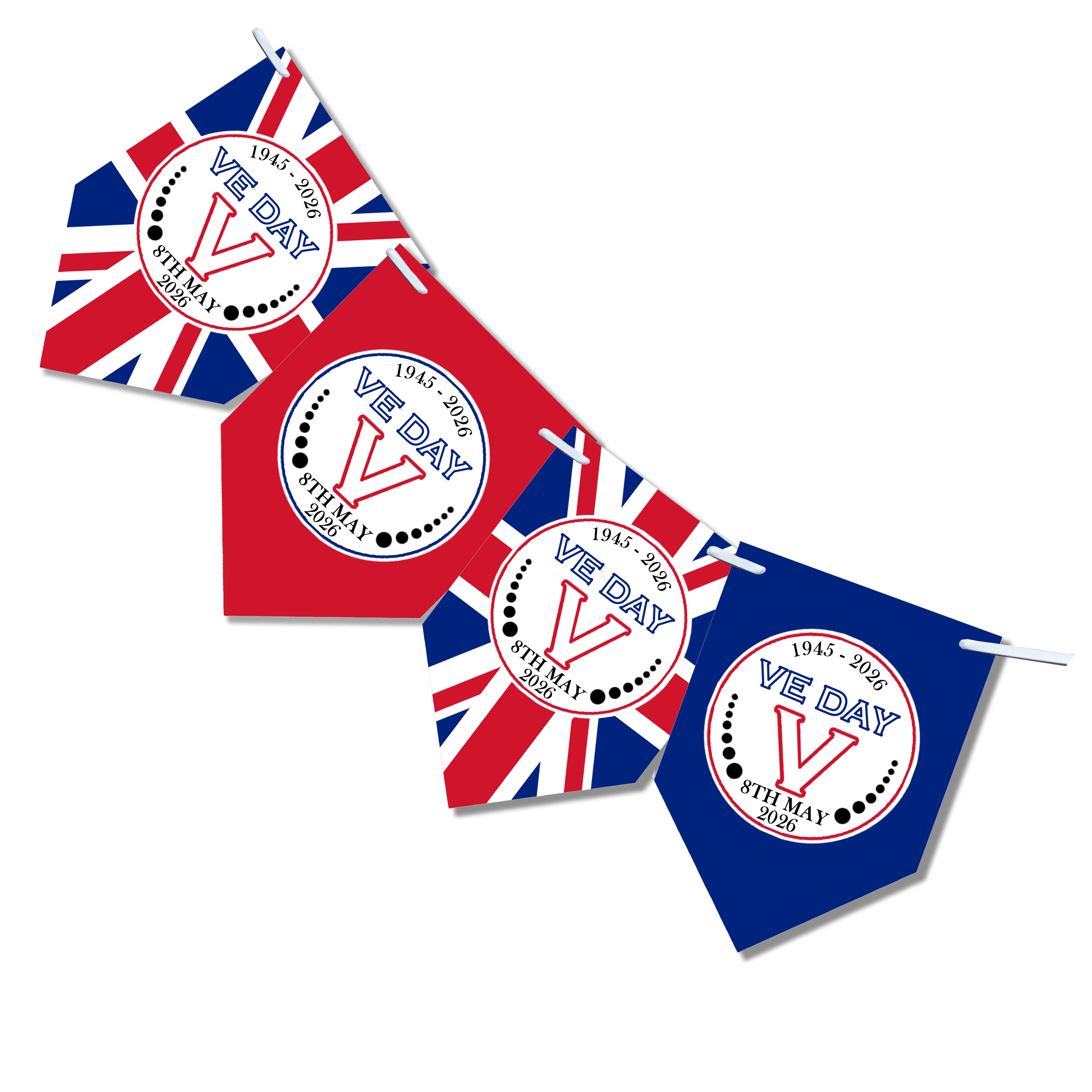 VE Day Bunting | 12-Flag Set Approx. 2.5m VE Day Decor | Celebration Banner | Street Party Decoration | Remembrance Event Bunting