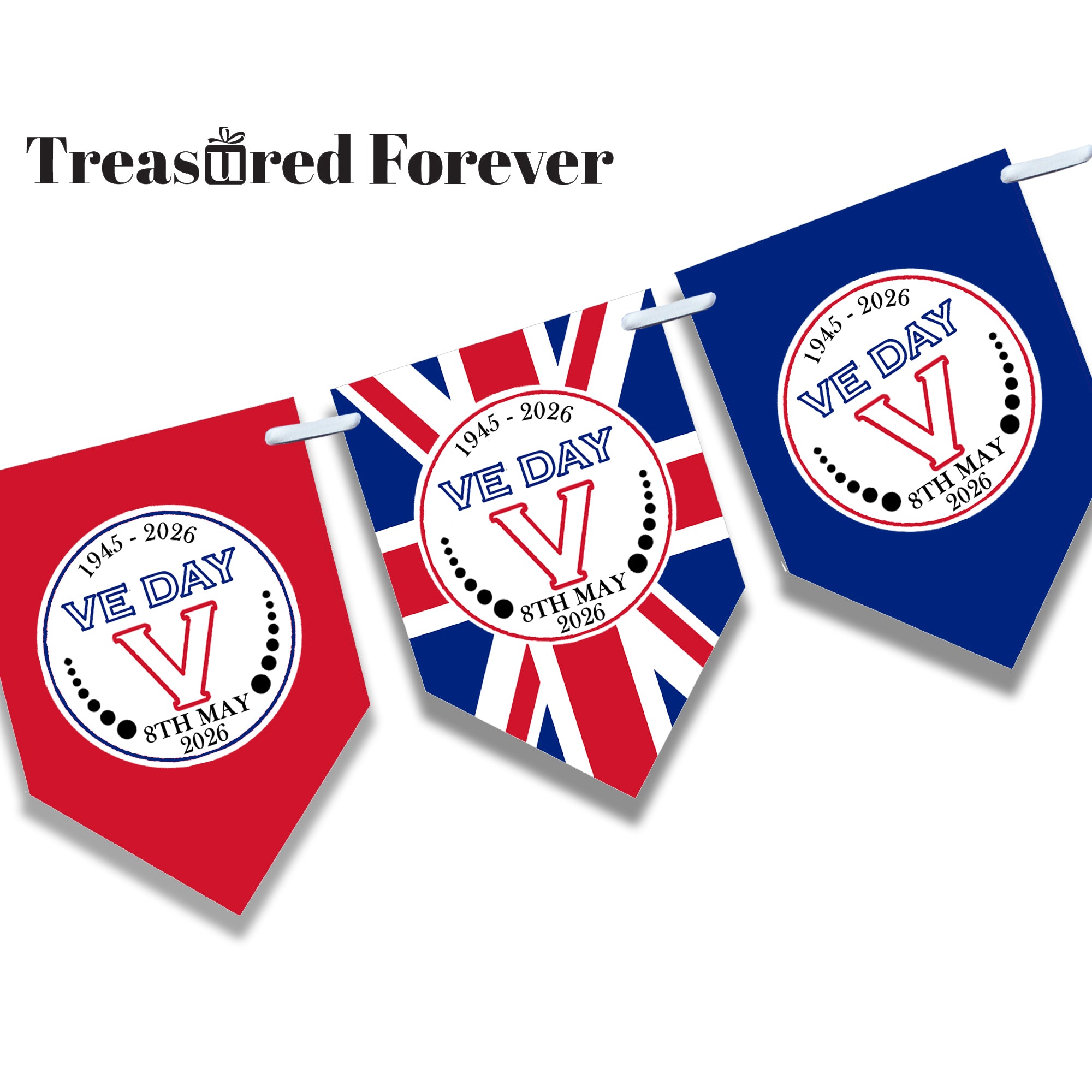 VE Day Bunting | 12-Flag Set Approx. 2.5m VE Day Decor | Celebration Banner | Street Party Decoration | Remembrance Event Bunting