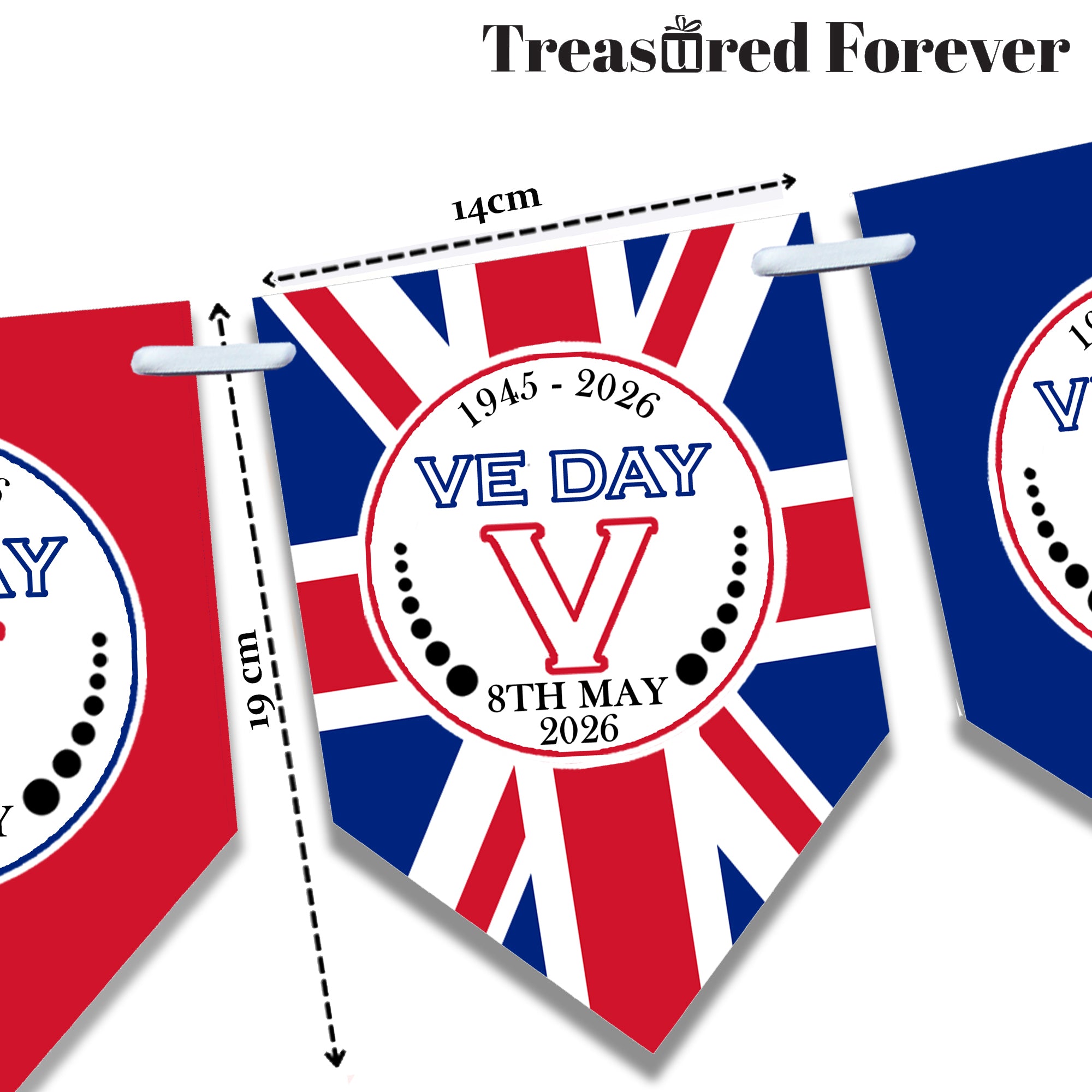 VE Day Bunting | 12-Flag Set Approx. 2.5m VE Day Decor | Celebration Banner | Street Party Decoration | Remembrance Event Bunting