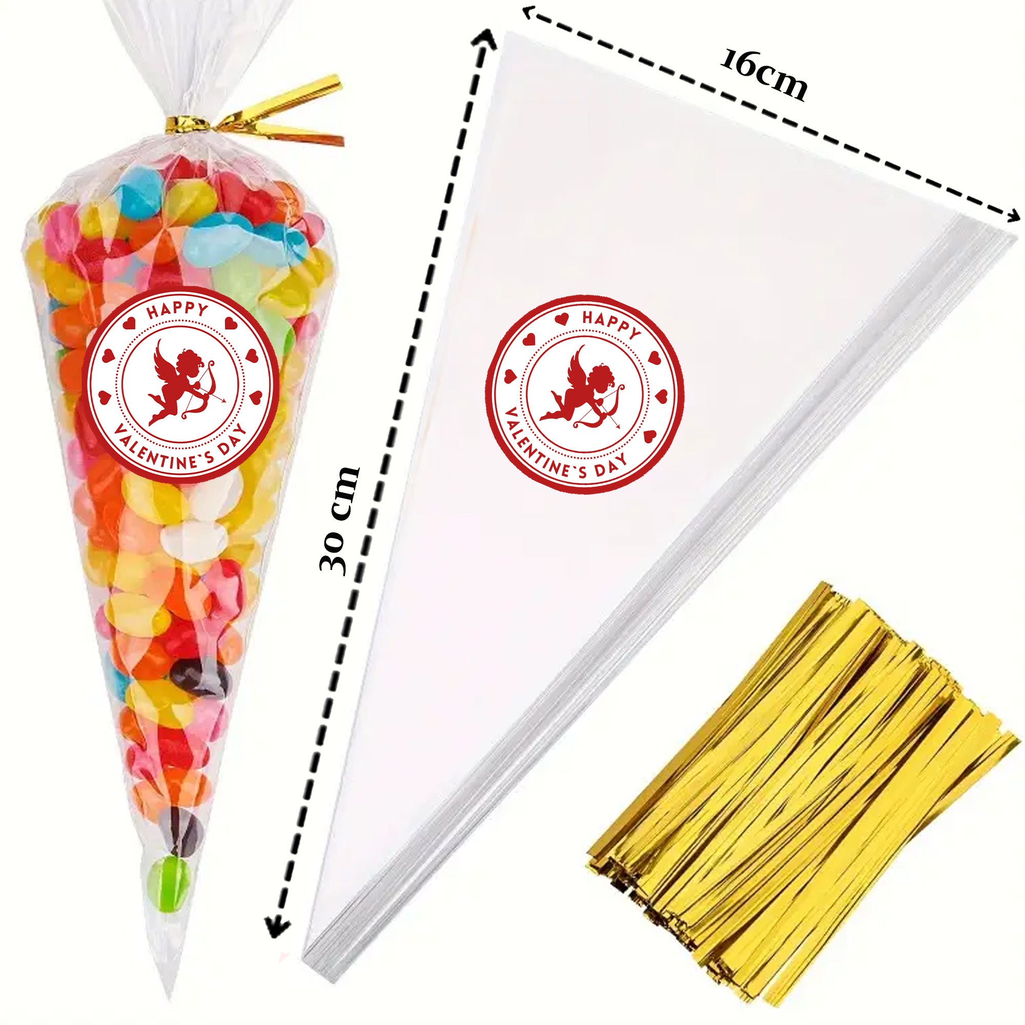 Happy Valentines Cupid Stickers - Wax Melts, Business Red, White Sticker Sweet Sweet Cone Bags - 24 or 35 - various options