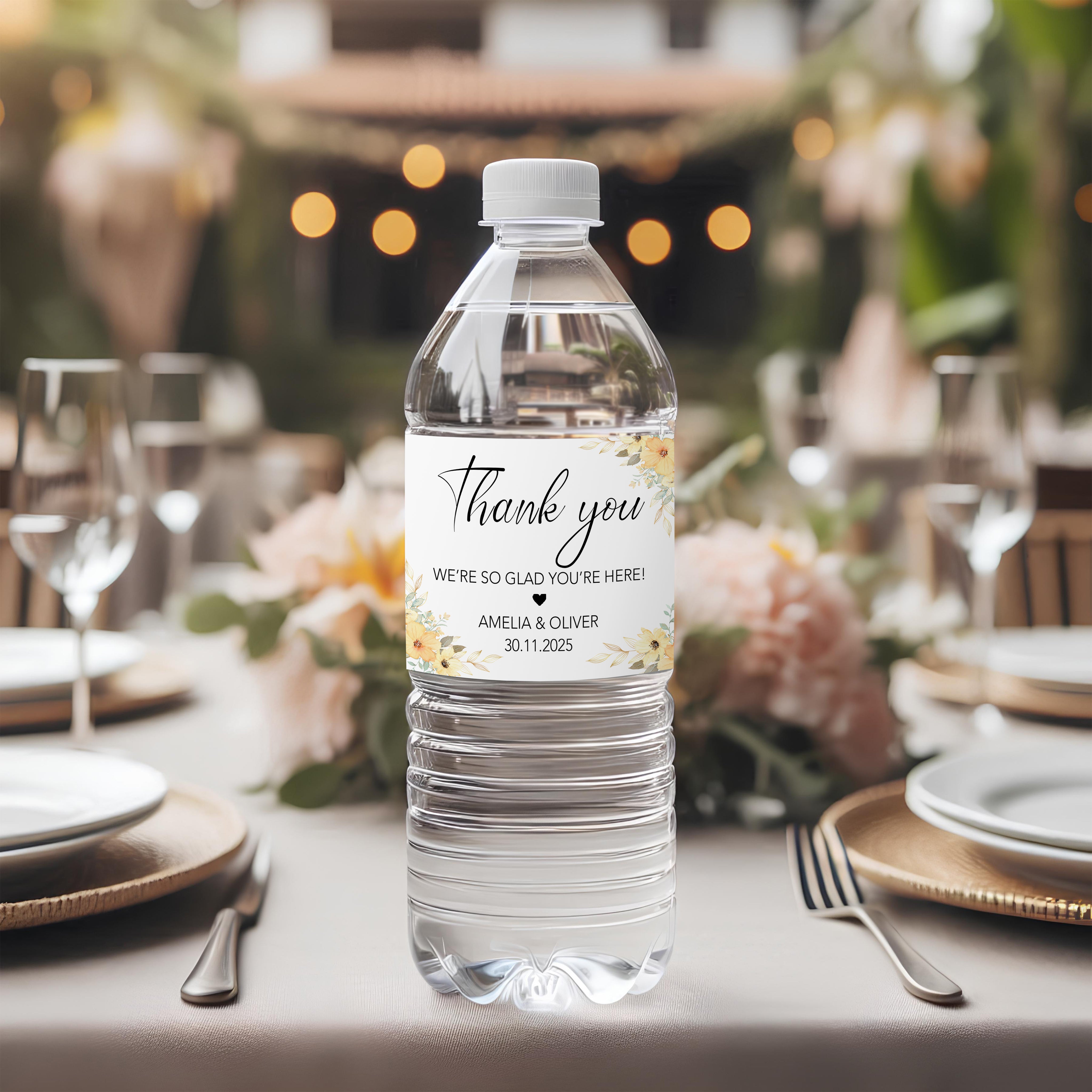 Personalised Wedding Water Bottle Labels – Thank You Water Bottle Labels, Personalised Waterproof Label, Wedding Welcome Bags, Minimalist Floral