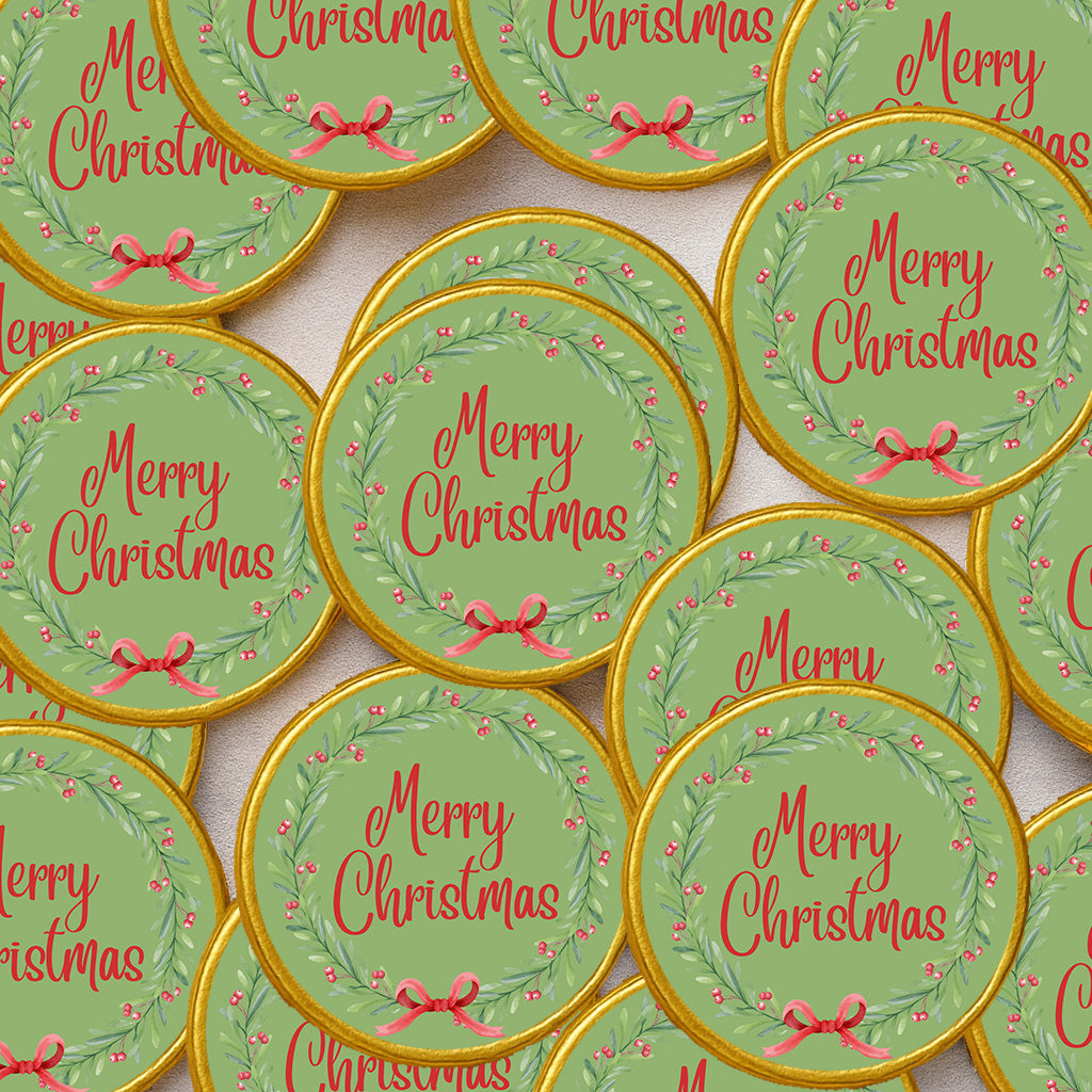 Merry Christmas Chocolate Coins & Sticker Party Favors Kids Party Bag Fillers Festive Holiday Treats Bulk Option Santa gifts Stocking Wreath
