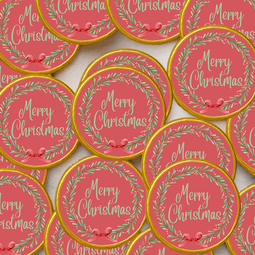 Merry Christmas Chocolate Coins & Sticker Party Favors Kids Party Bag Fillers Festive Holiday Treats Bulk Option Santa gifts Stocking Wreath