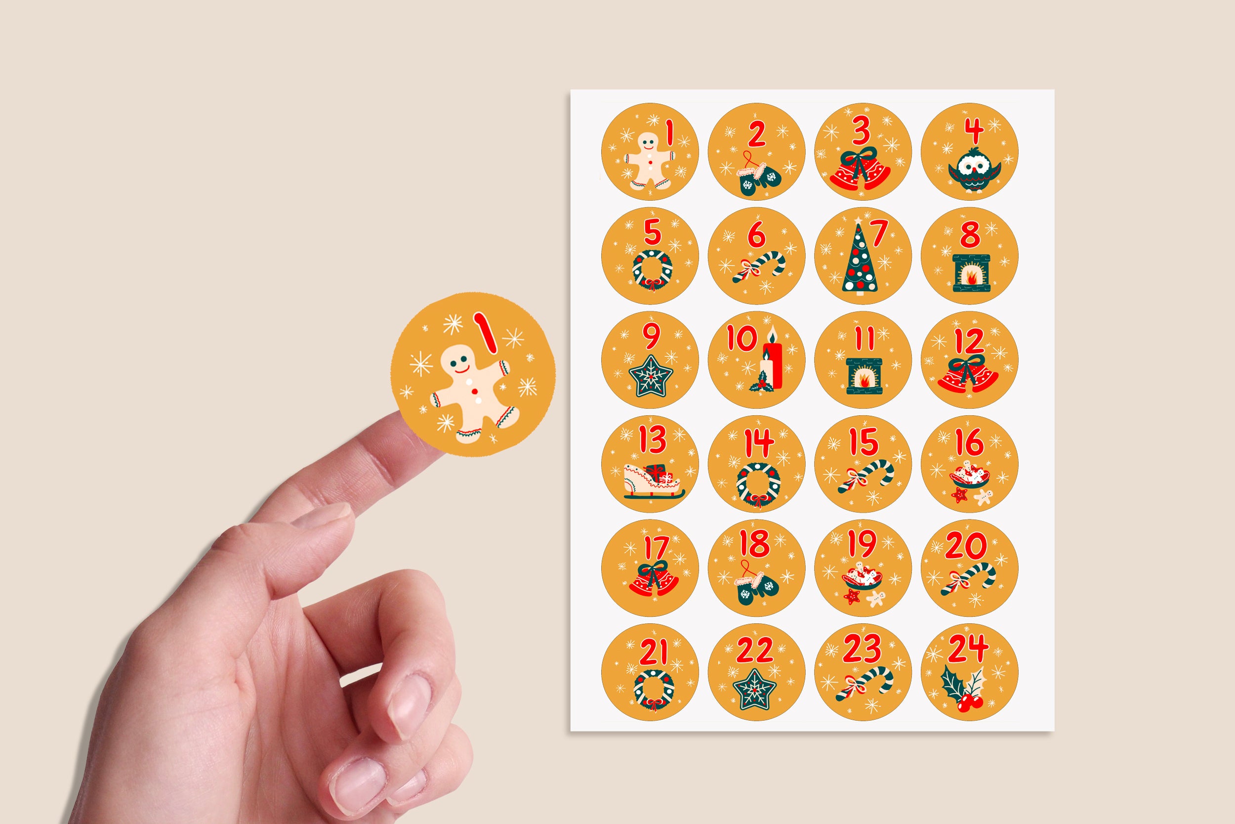 ADVENT STICKERS - Christmas Countdown Stickers - DIY Calendar Xmas - Christmas Stationery, Make Your Own Advent Calendar Wreath