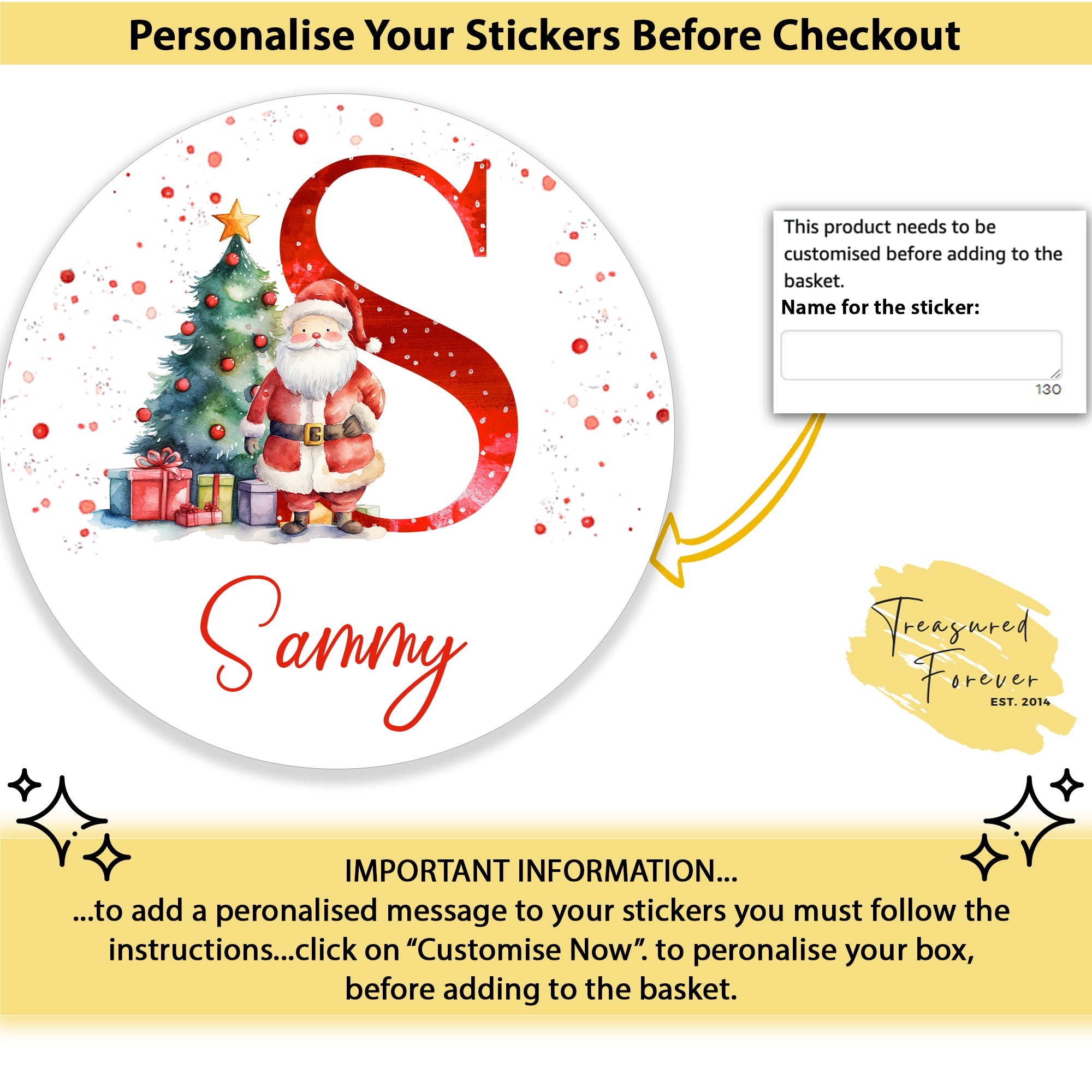 24 Personalised Christmas Initial Stickers, Christmas Gift Labels, Tag Labels