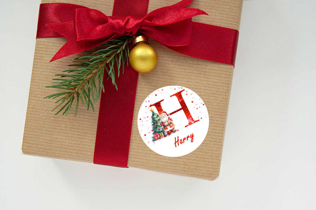 24 Personalised Christmas Initial Stickers, Christmas Gift Labels, Tag Labels