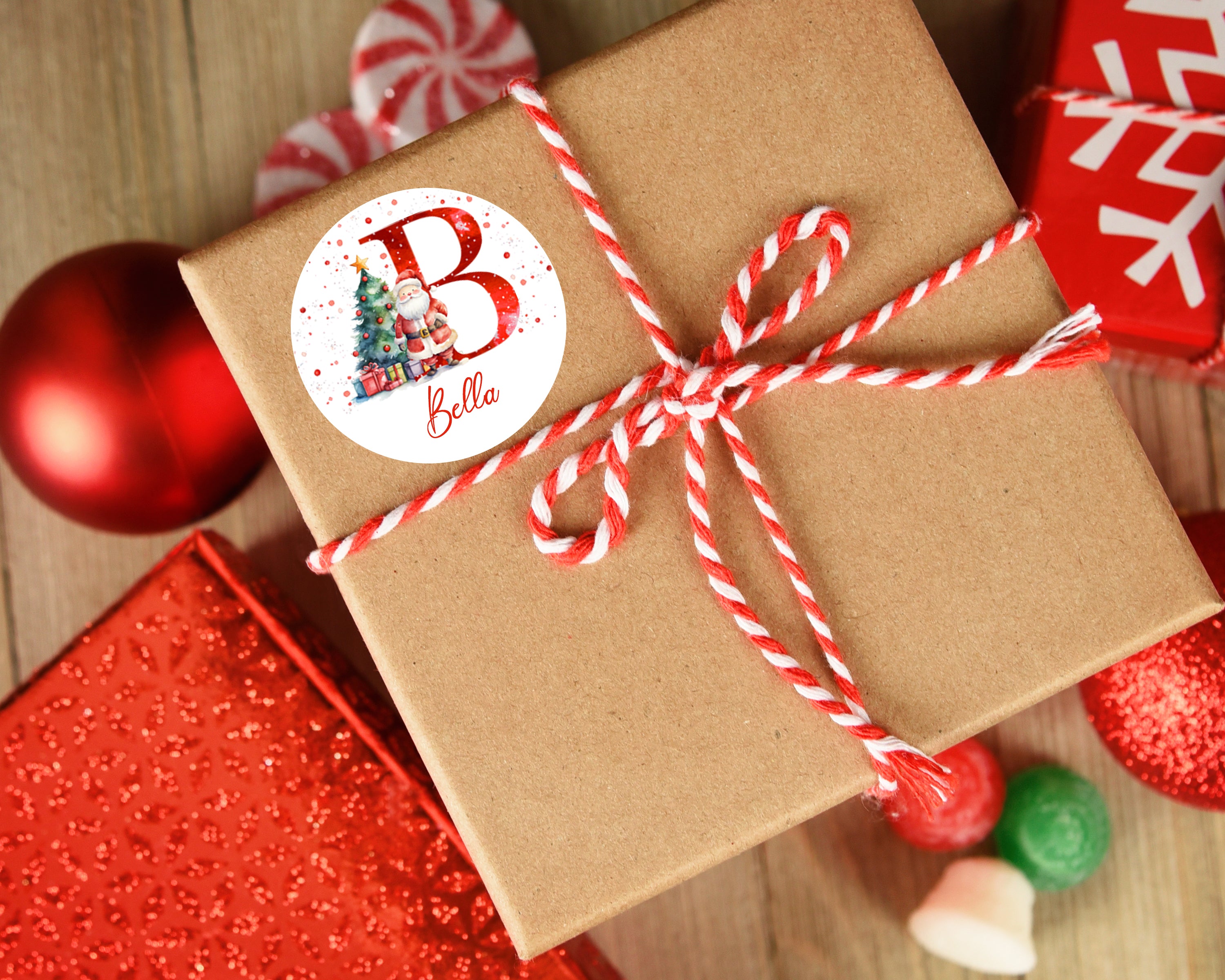 24 Personalised Christmas Initial Stickers, Christmas Gift Labels, Tag Labels