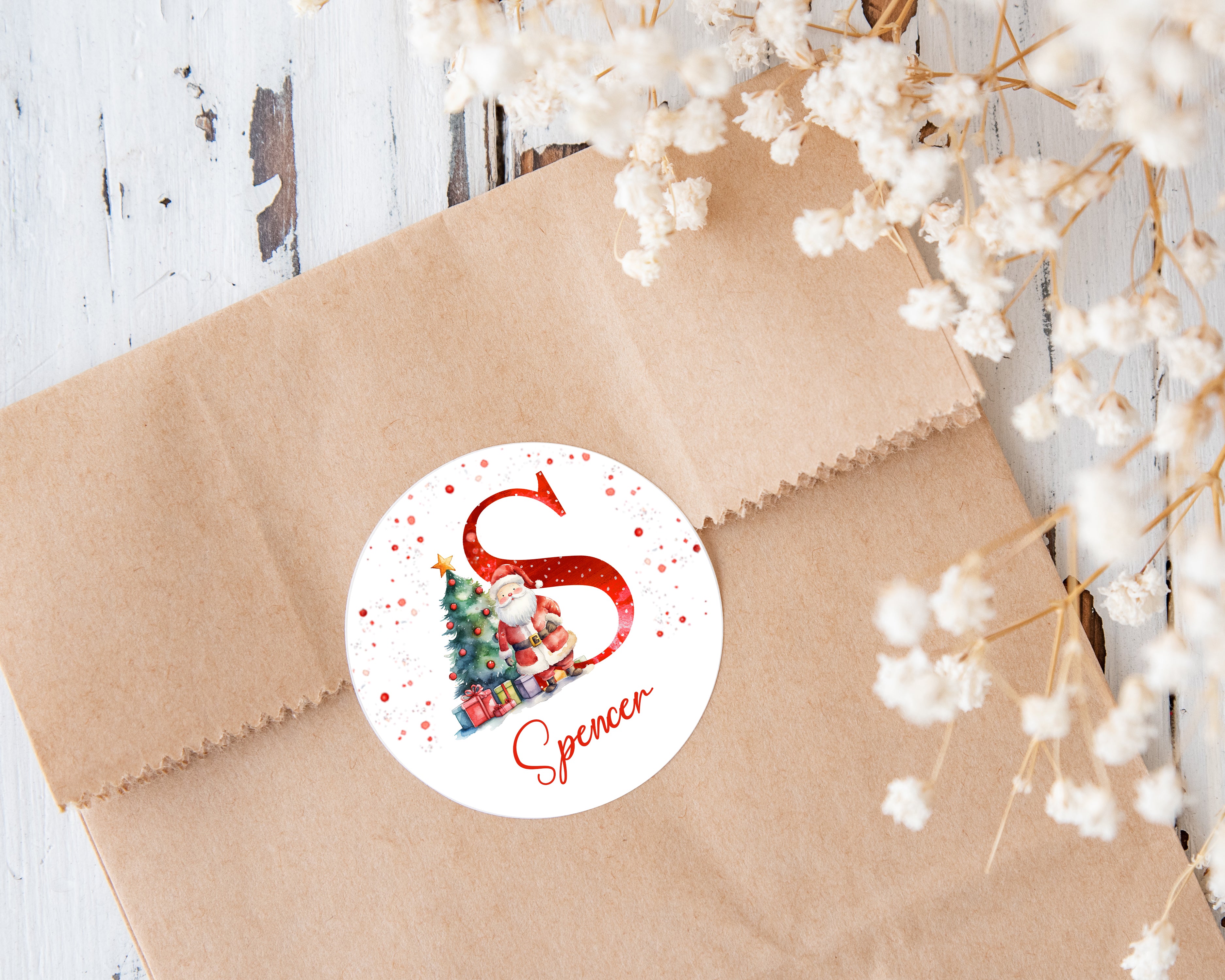 24 Personalised Christmas Initial Stickers, Christmas Gift Labels, Tag Labels