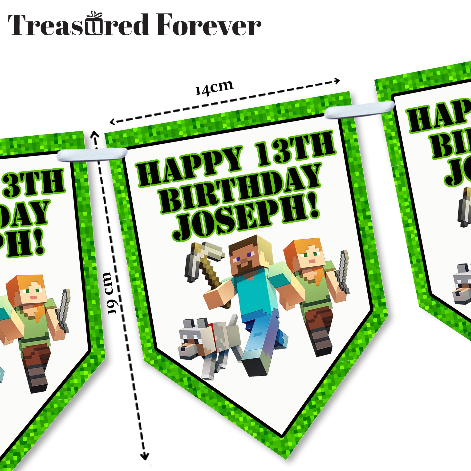 Personalised MINECRAFT Gaming Birthday Bunting Party Banner Gamer 12 Flags Decoration Card | Video Game Party Decor for Kids Teens Children