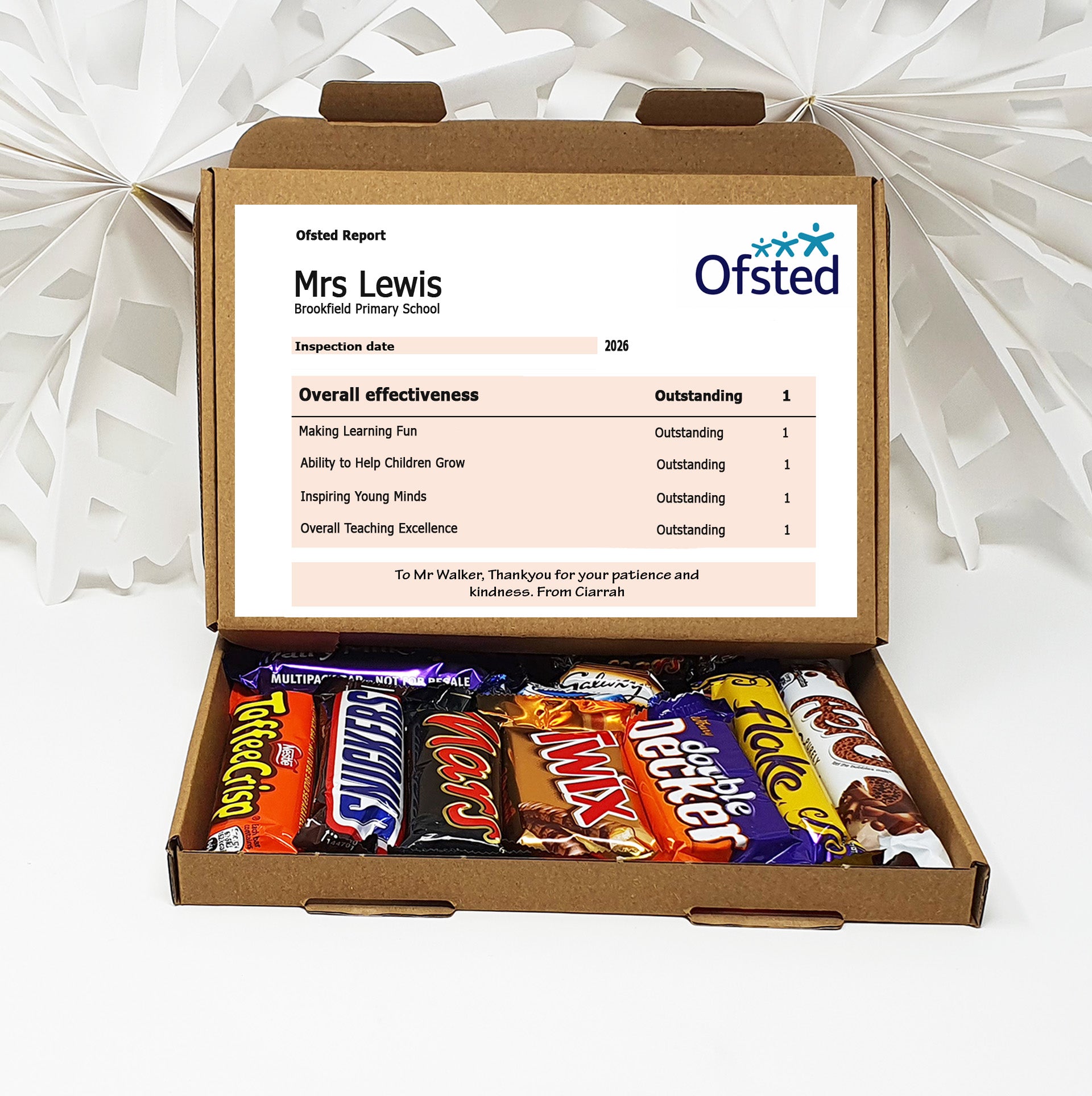 Personalised Teacher Thank You Gift Box – Ofsted-Style Report  Hug in a box, Letterbox gift Afternoon tea, hamper gift, thank you chocolates and other options