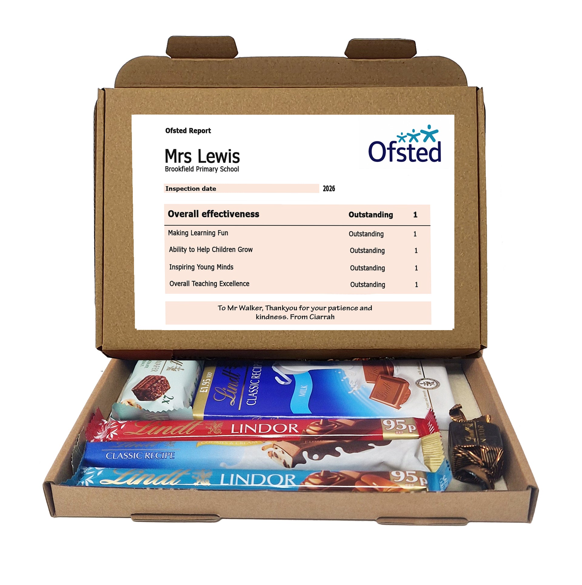 Personalised Teacher Thank You Gift Box – Ofsted-Style Report  Hug in a box, Letterbox gift Afternoon tea, hamper gift, thank you chocolates and other options