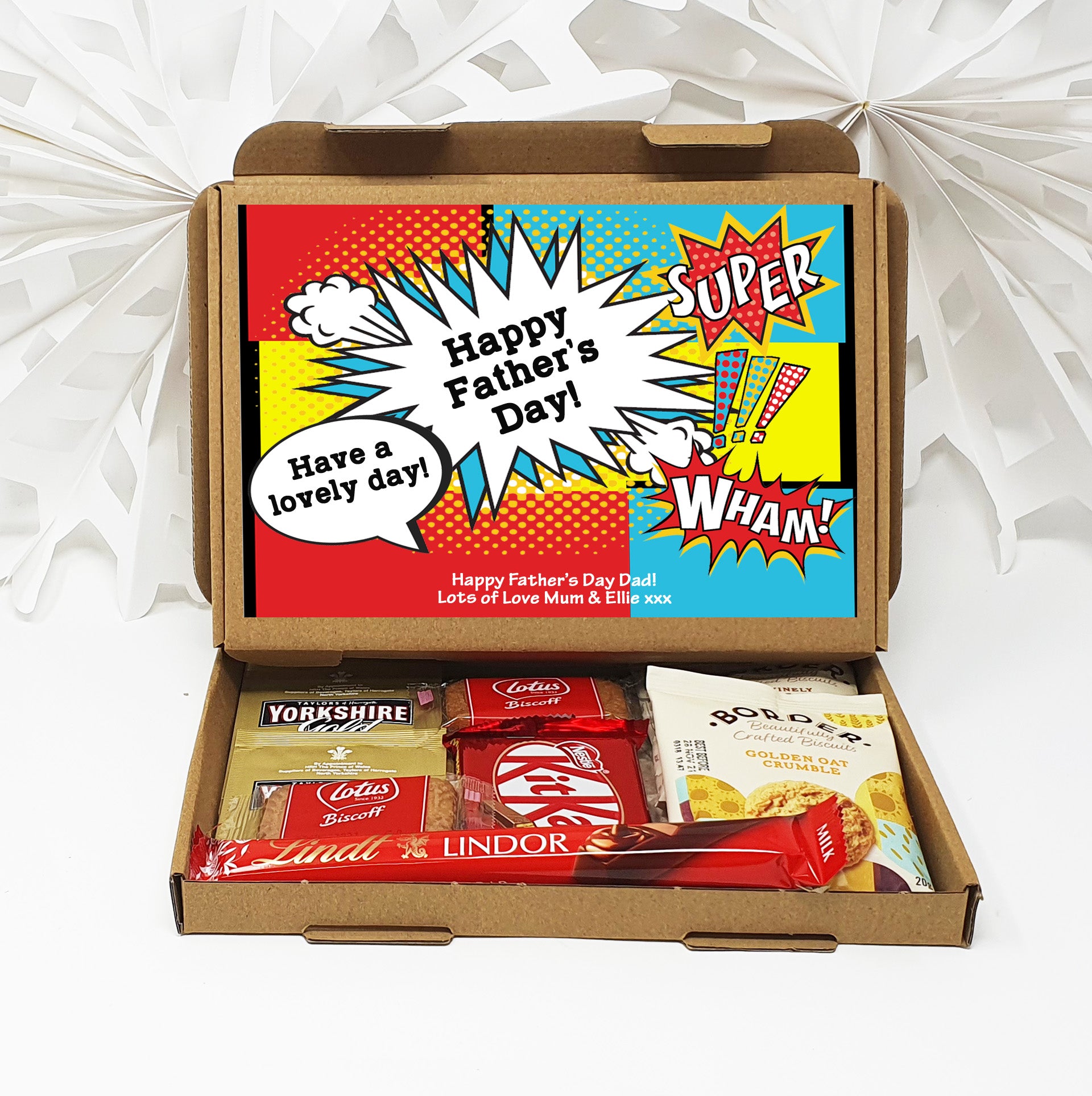 Fathers day Super Hero Hug in a box, Gift, Tea Lover, Afternoon tea, hamper gift, gift for friend, any age, Chocolate Sweets